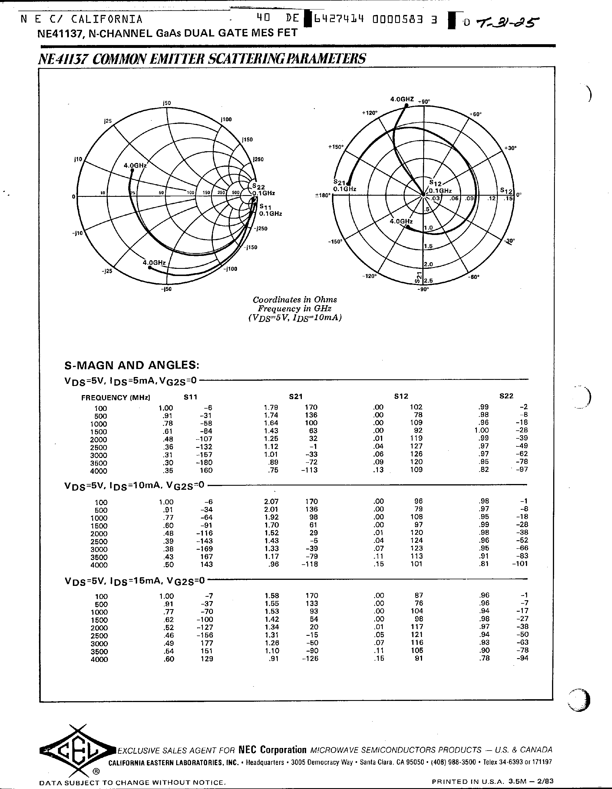 Datasheet NE41137 - N-Channel GaAs Dual Gate MES FET page 2