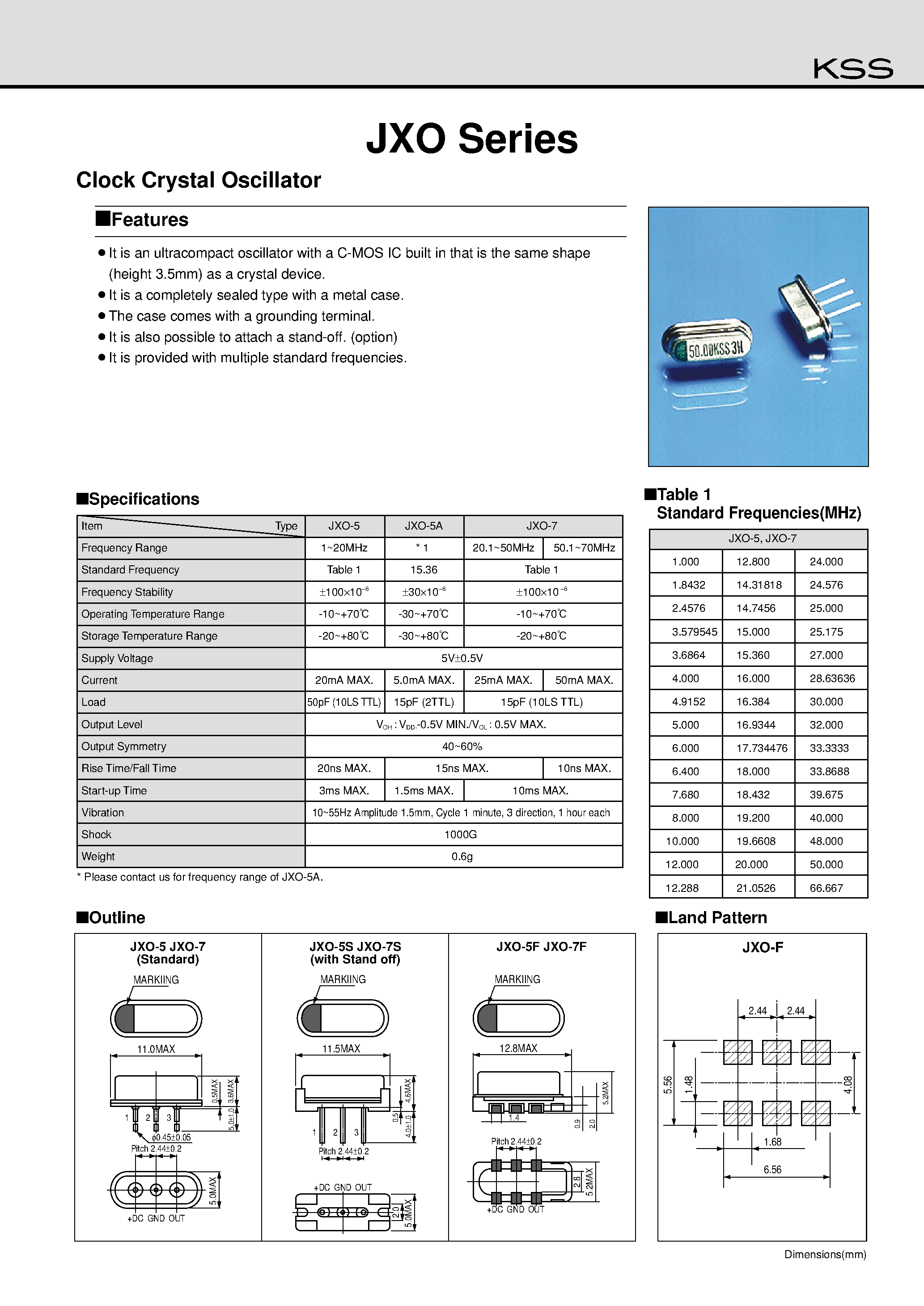 Datasheet JXO-5 - Clock Crystal Oscillator page 1