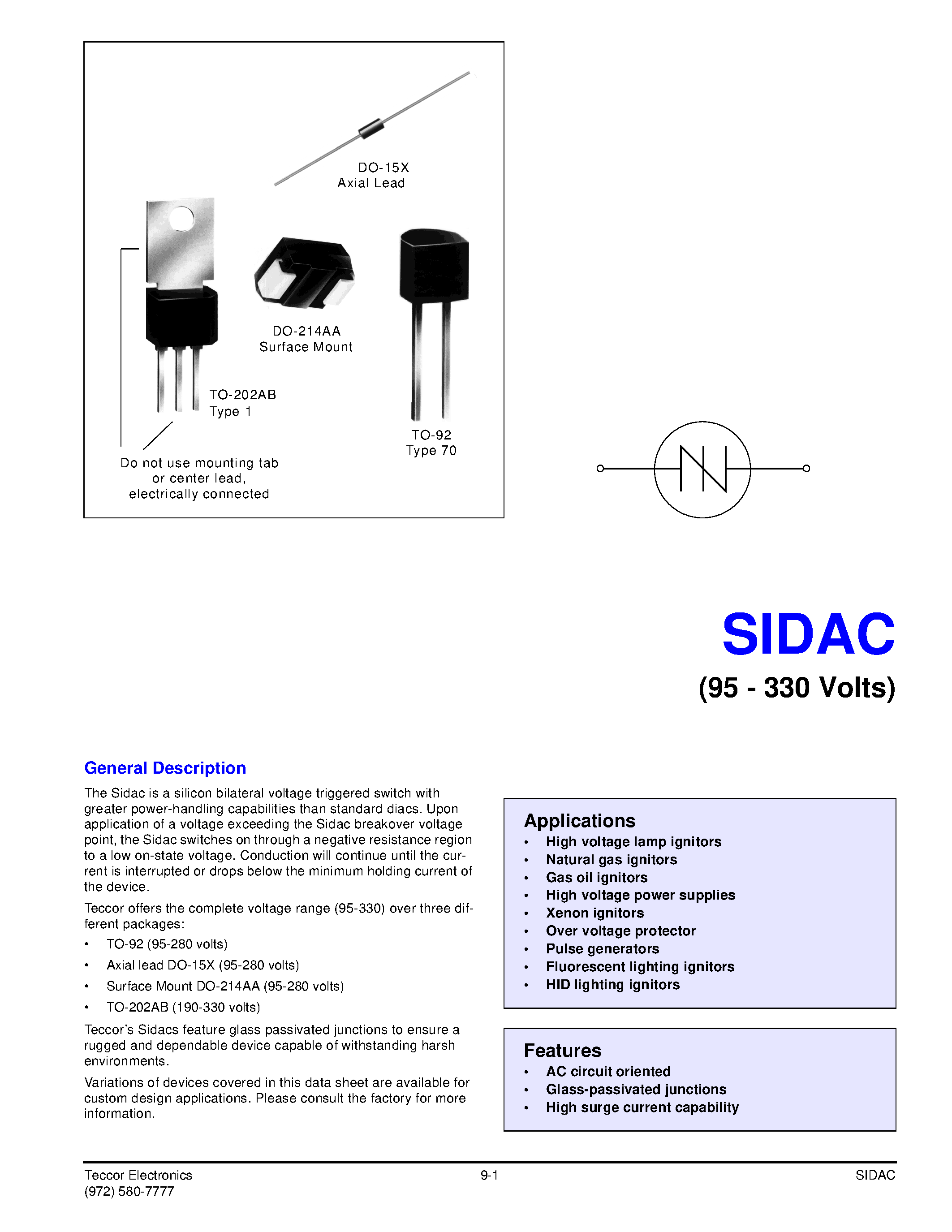 Даташит K1500G - silicon bilateral voltage triggered switch страница 1