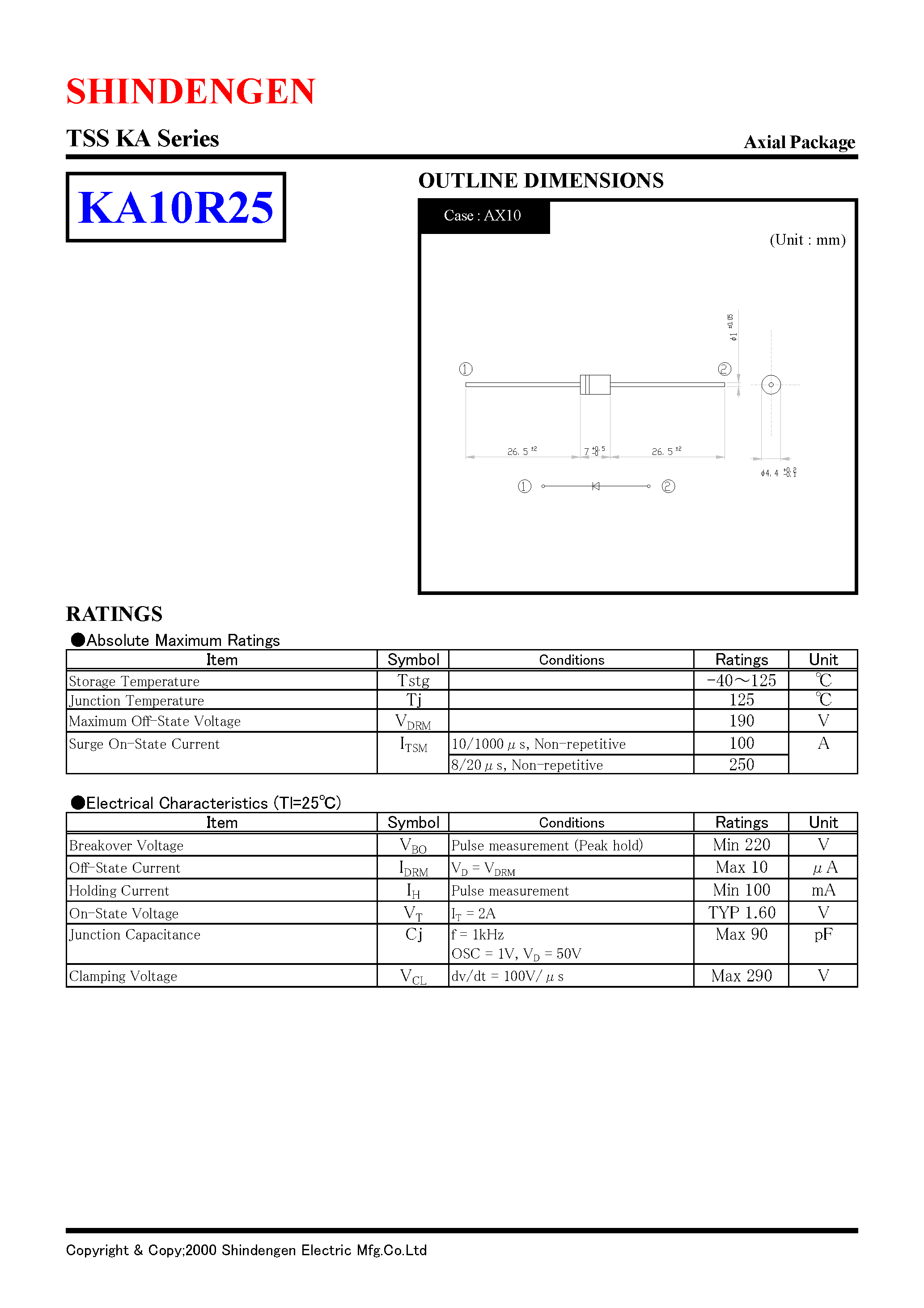 Datasheet KA10R25 page 1 Datasheet KA10R25 - TSS KA Series page 1