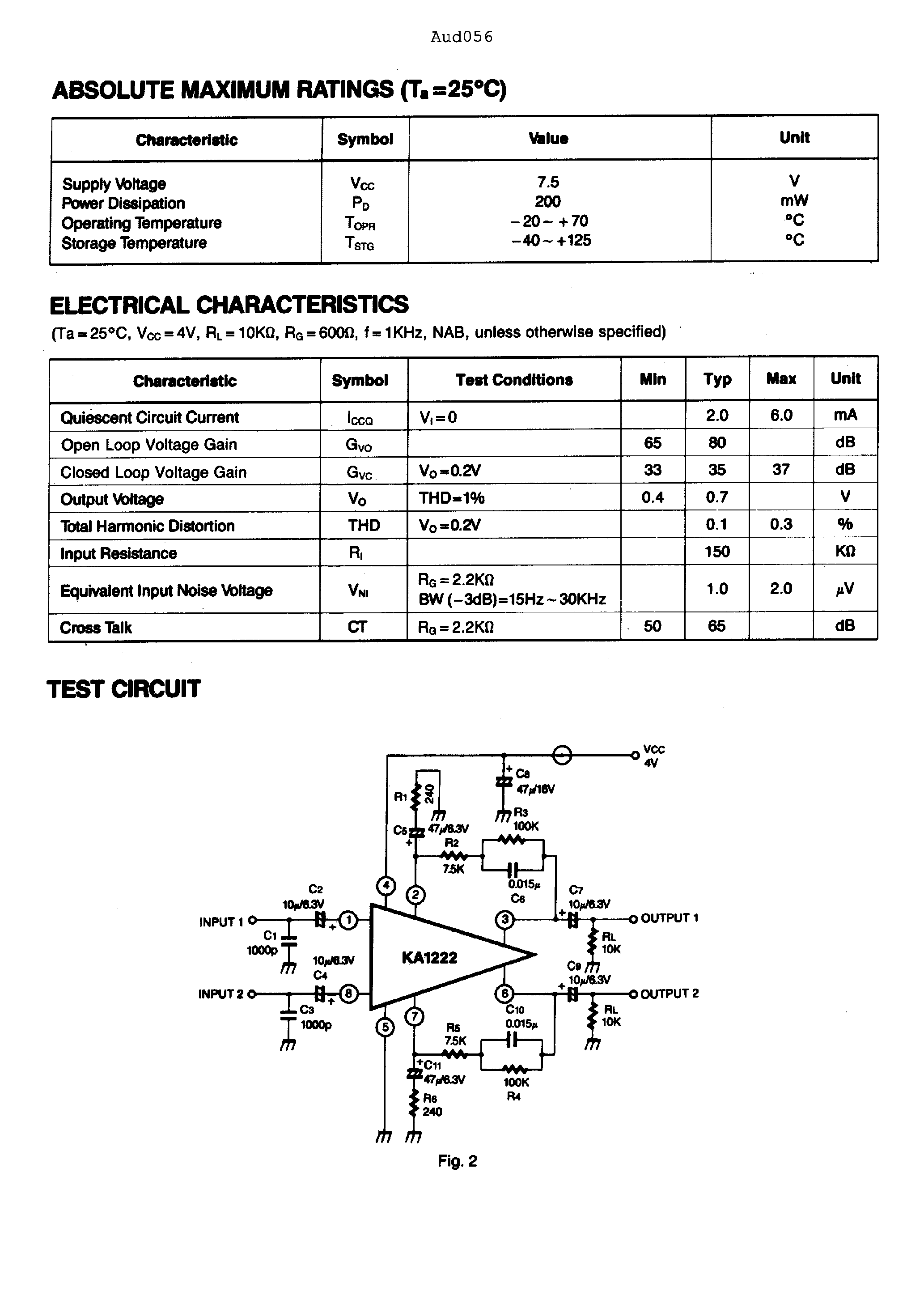 Datasheet KA1222 page 2 Datasheet KA1222 - DUAL LOW NOISE EQUALIZER AMPLIFIER page 2