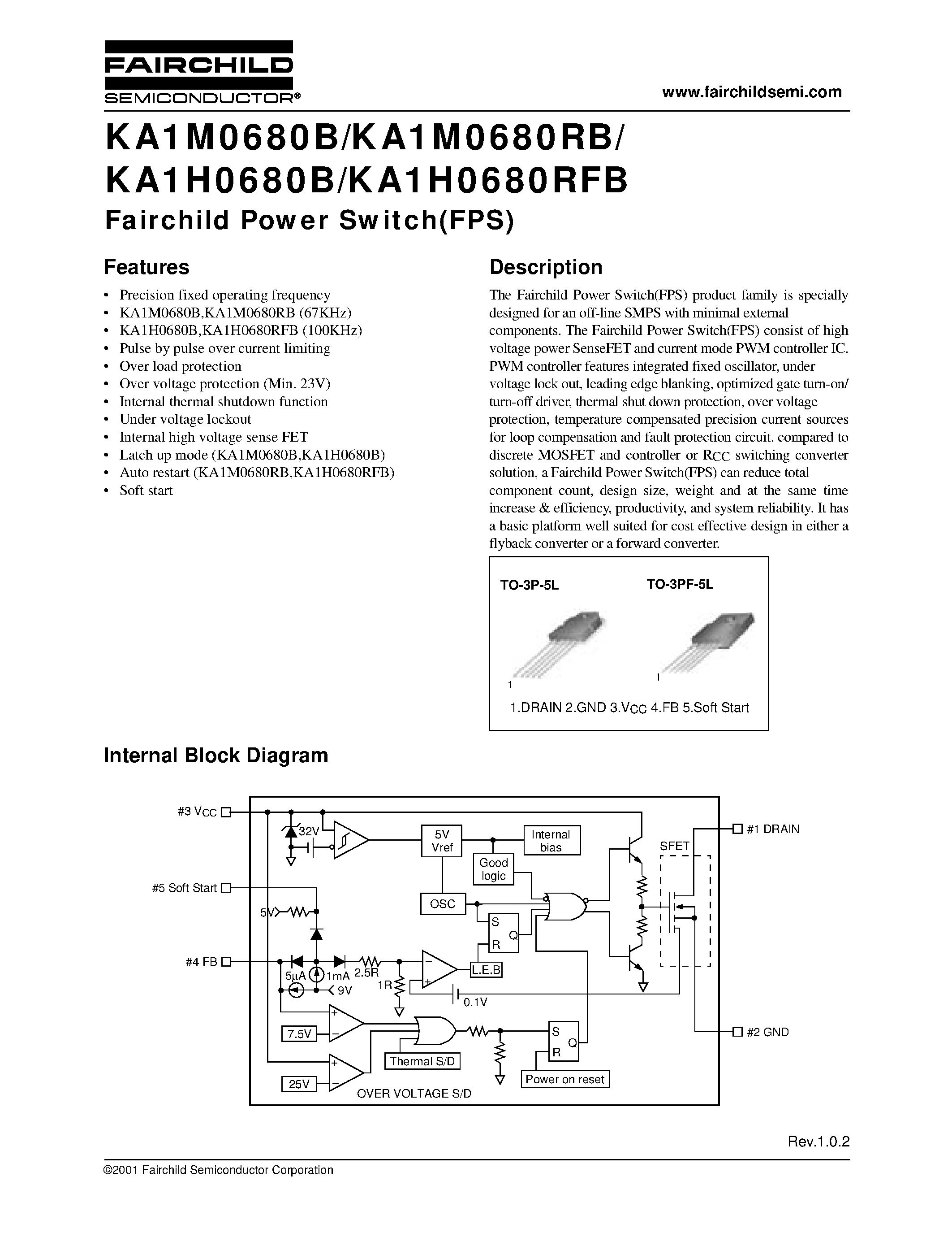 Datasheet KA1M0680B-YDTU - Fairchild Power Switch(FPS) page 1