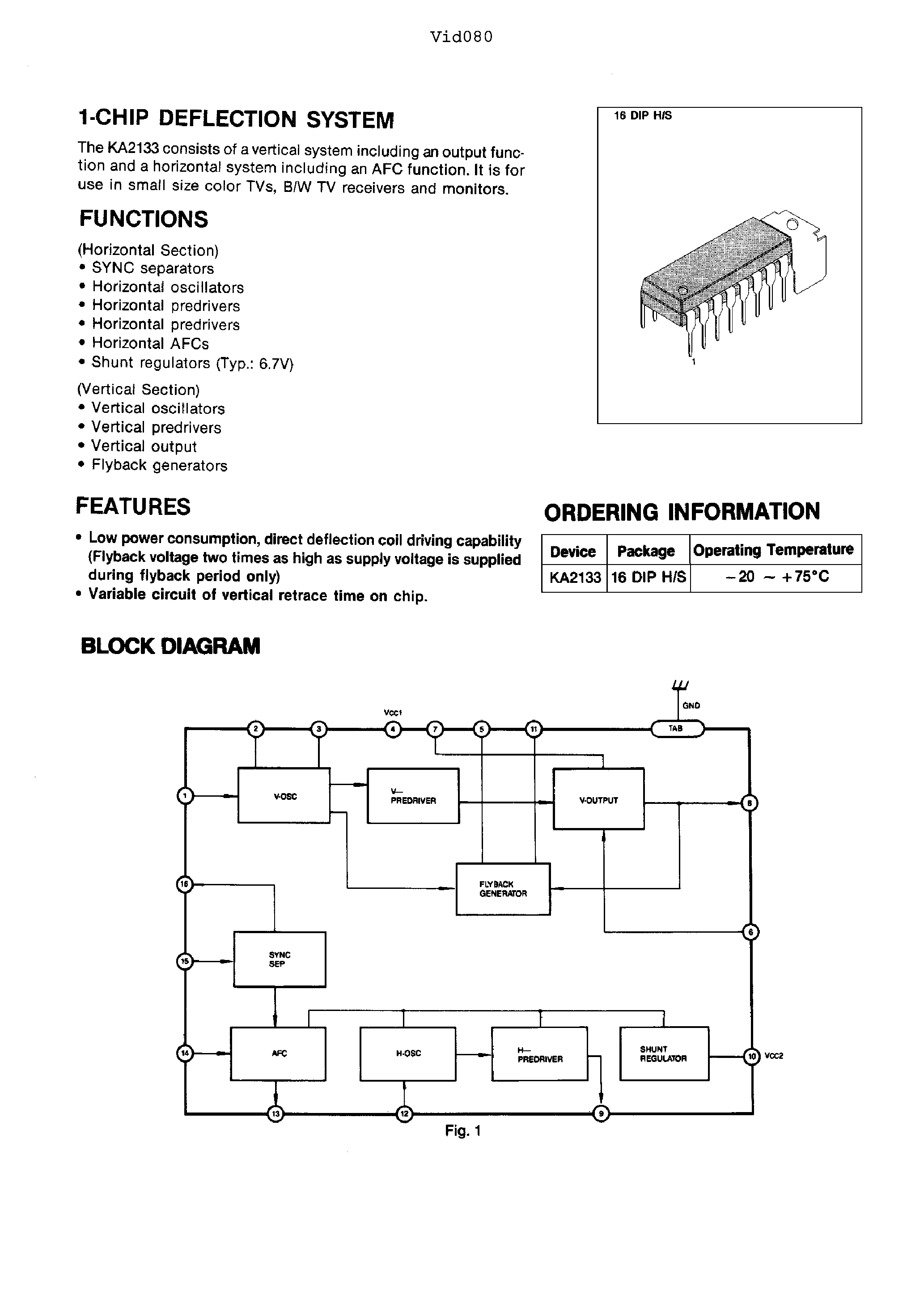 Даташит на микросхему KA2133 страница 1 Даташит KA2133 - 1-CHIP DEFLECTION SYSTEM страница 1