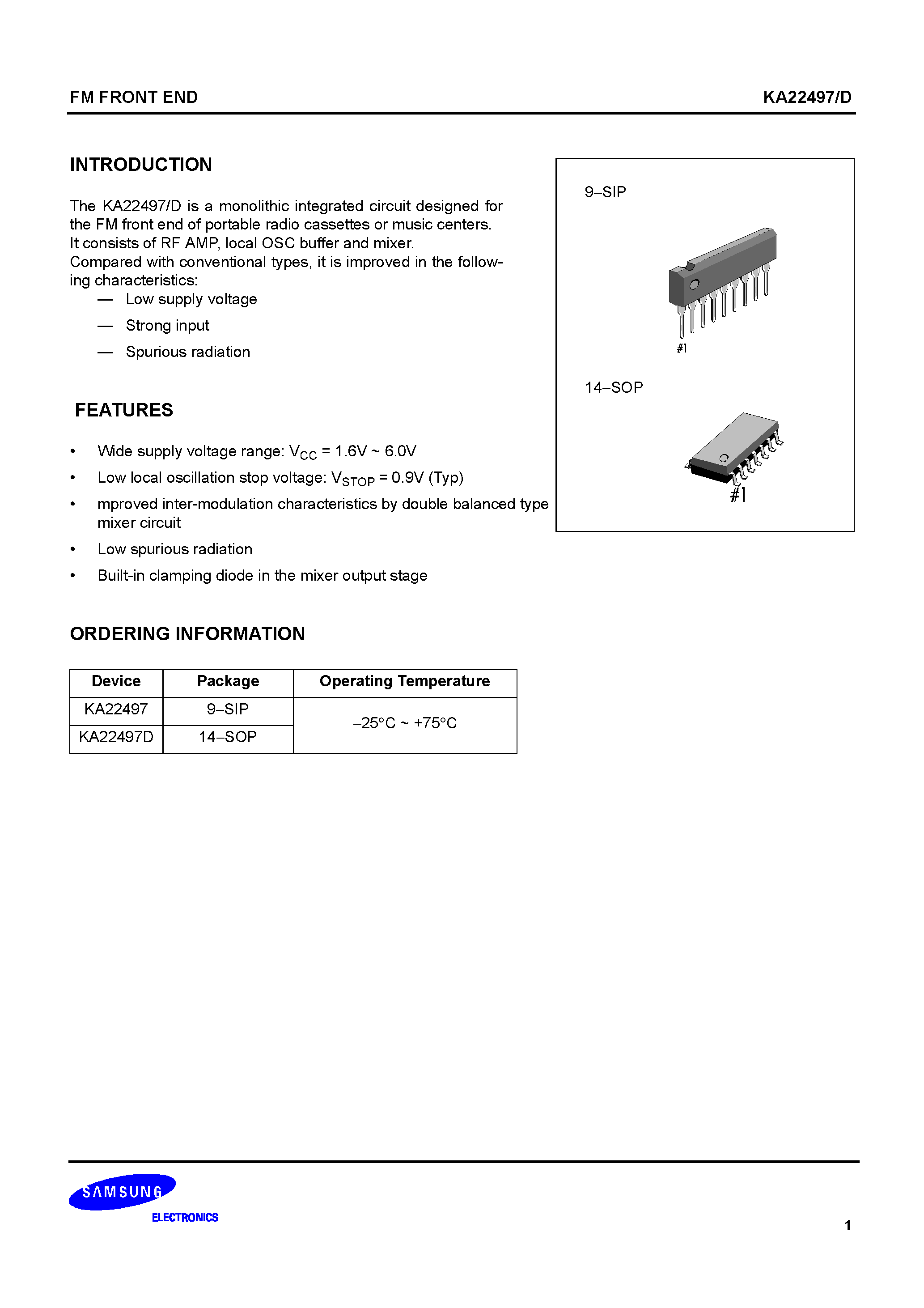 Datasheet KA22497-D - FM FRONT END page 1