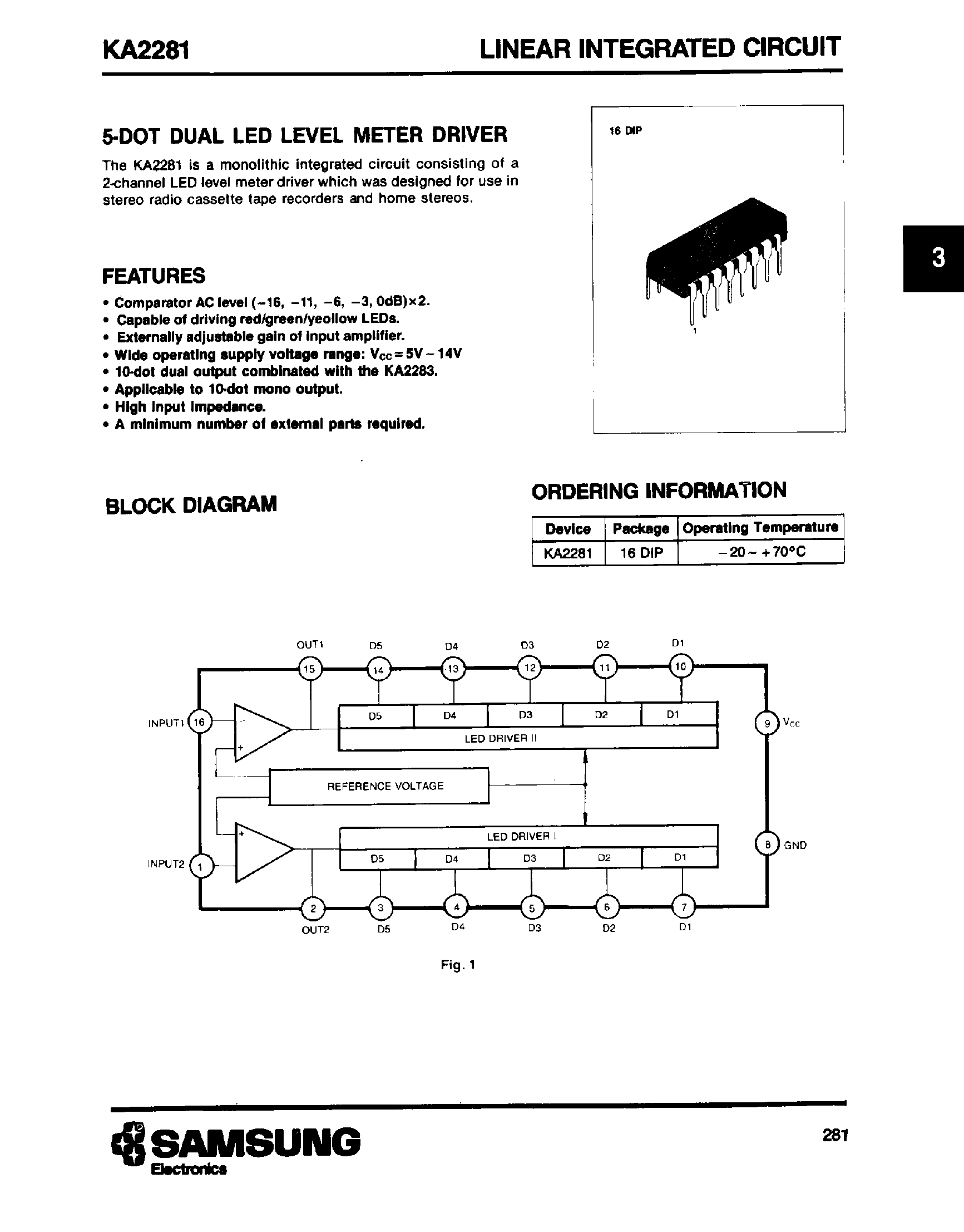 Datasheet KA2281 - 5-Dot Dual Led Level Meter Driver page 1
