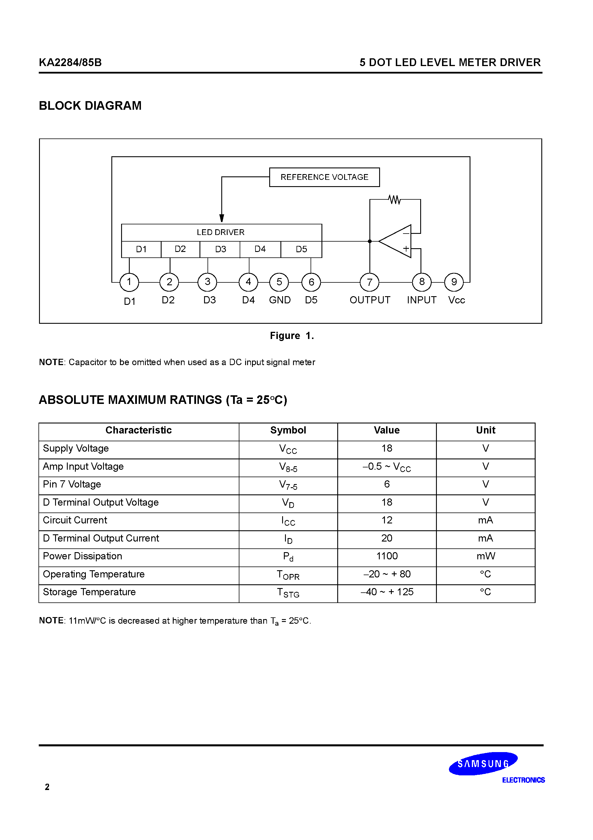 Datasheet KA2284B - 5 DOT LED LEVEL METER DRIVER page 2