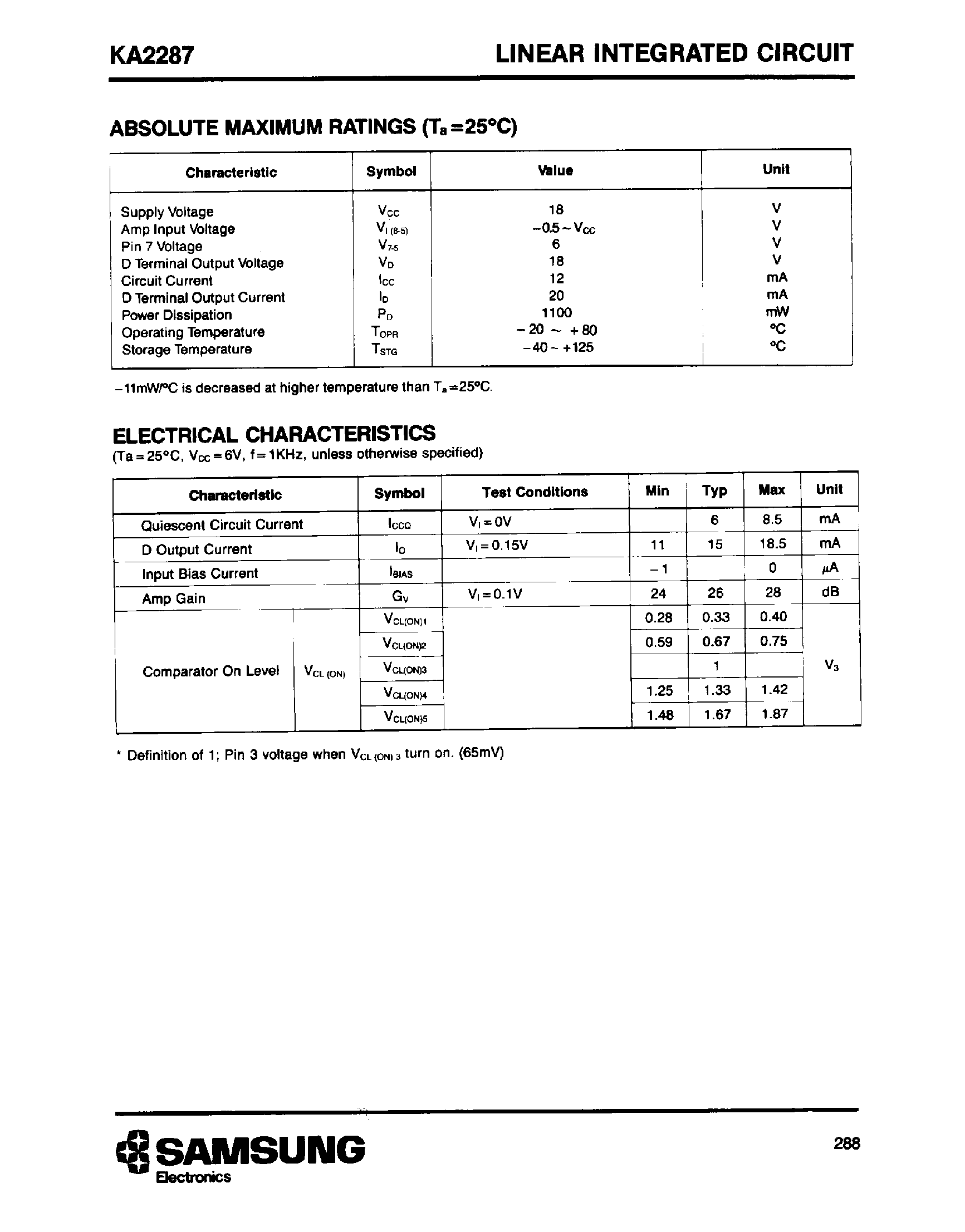 Datasheet KA2287 - 5 DOT LED LINEAR LEVEL METER DRIVER page 2
