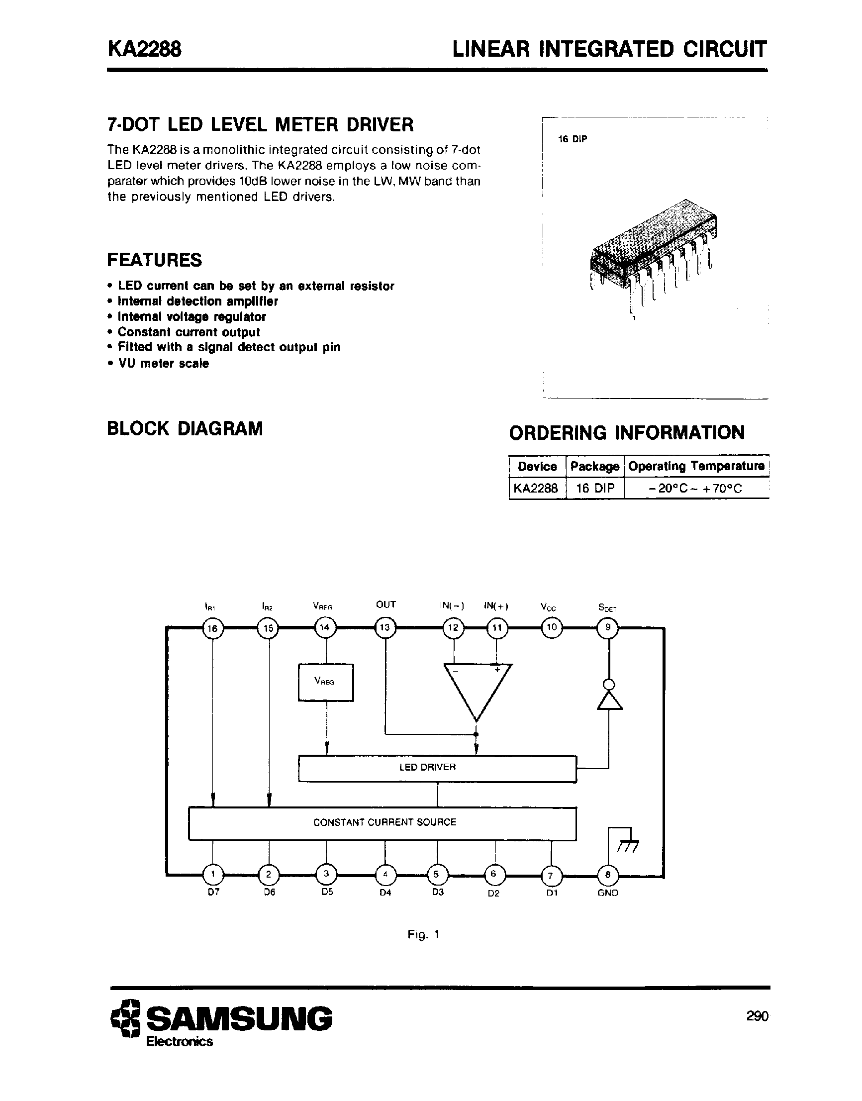 Datasheet KA2288 page 1 Datasheet KA2288 - 7-COT LED LEVEL METER DRIVER page 1