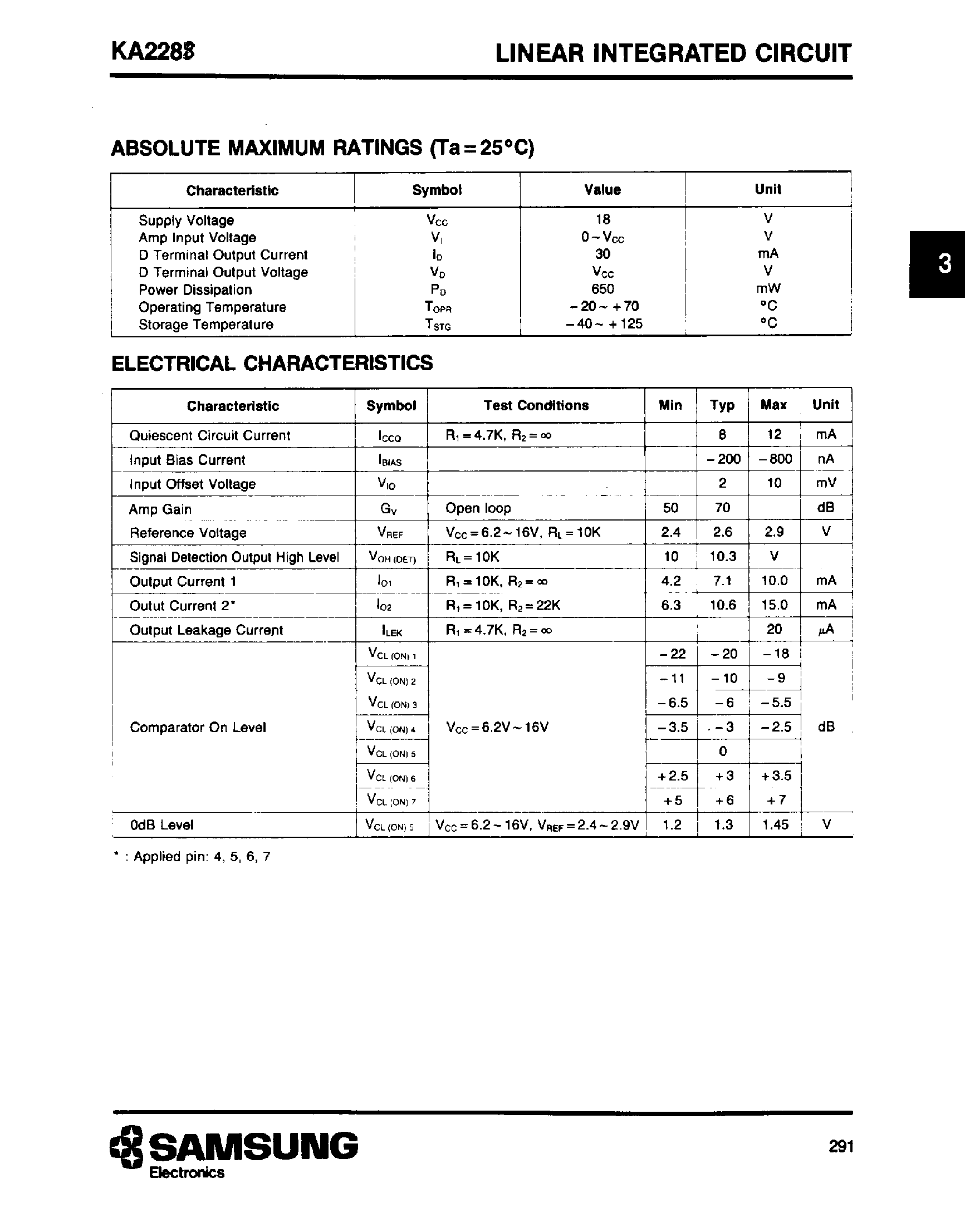 Datasheet KA2288 page 2 Datasheet KA2288 - 7-COT LED LEVEL METER DRIVER page 2