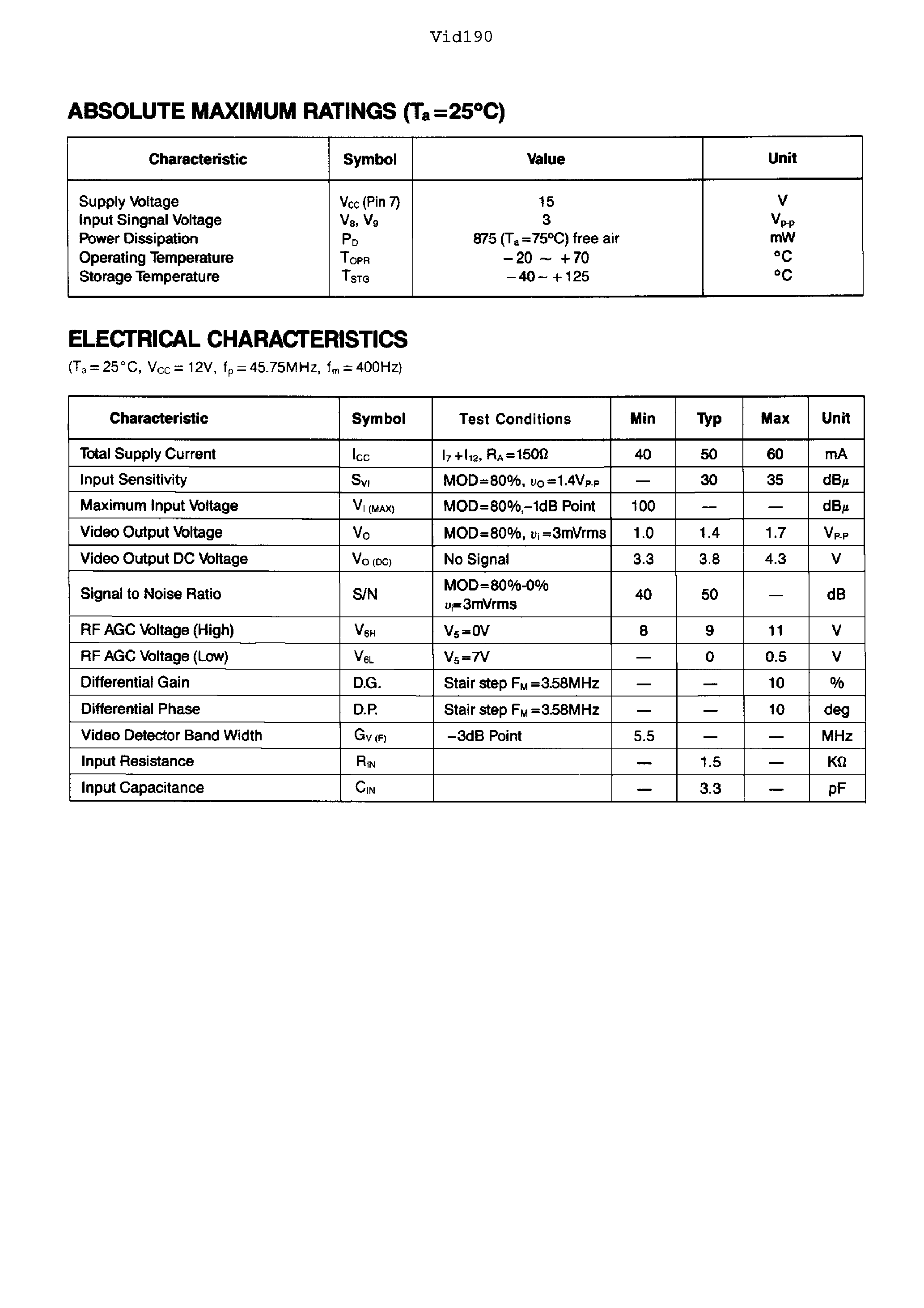 Datasheet KA2912 page 2 Datasheet KA2912 - VIDEO IF PROCESSOR FOR B/W TVs page 2