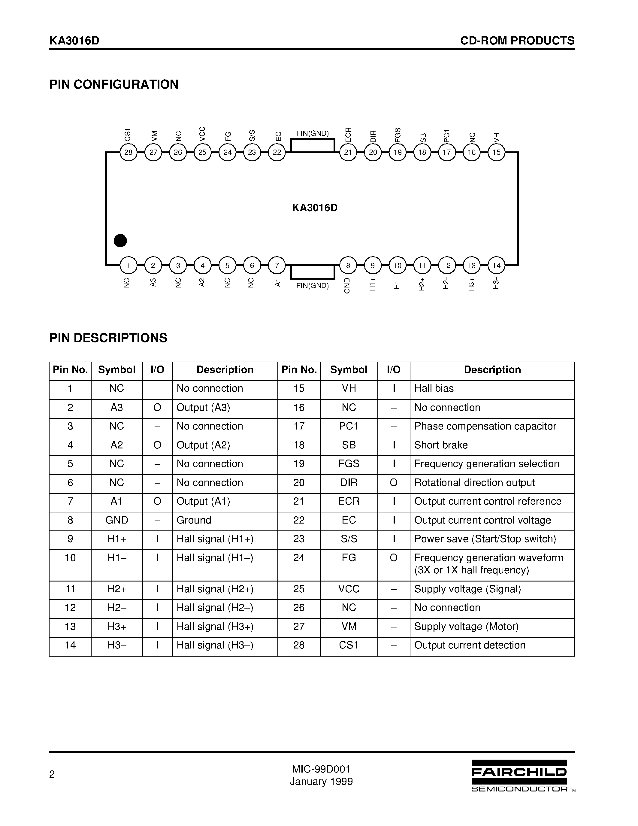 Datasheet KA3016D - SPINDLE MOTOR DRIVER page 2