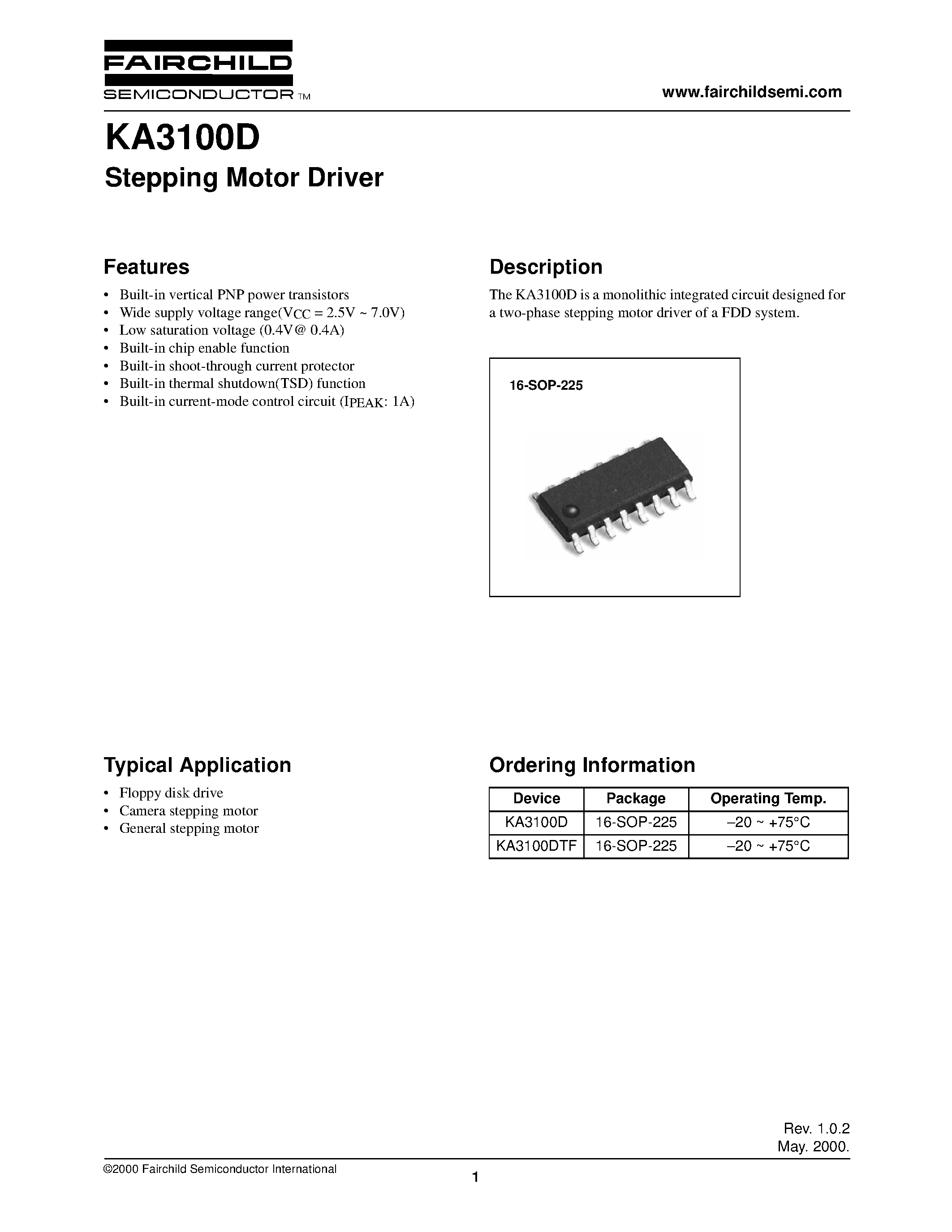 Даташит KA3100D - Stepping Motor Driver страница 1