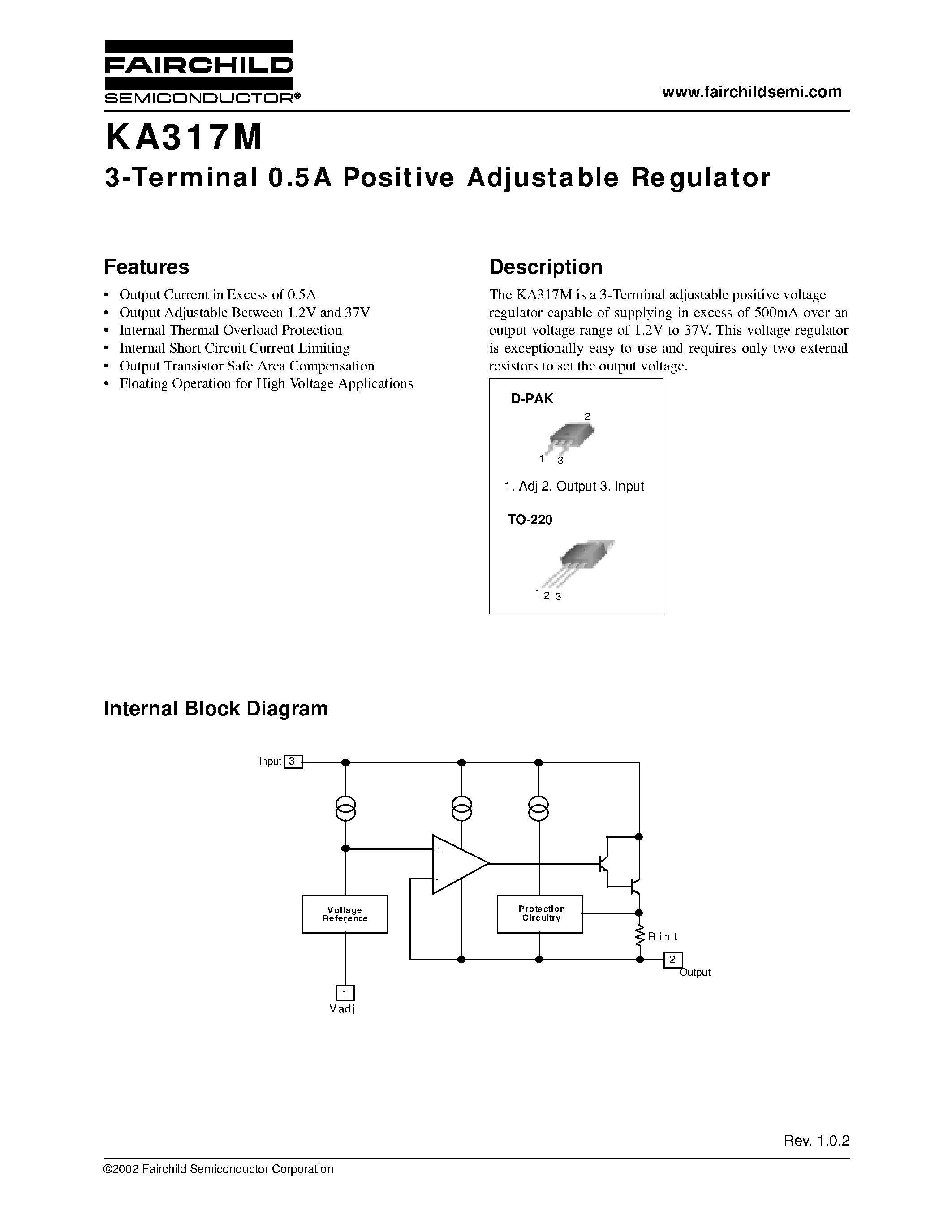 Datasheet KA317MR - 3-Terminal 0.5A Positive Adjustable Regulator page 1