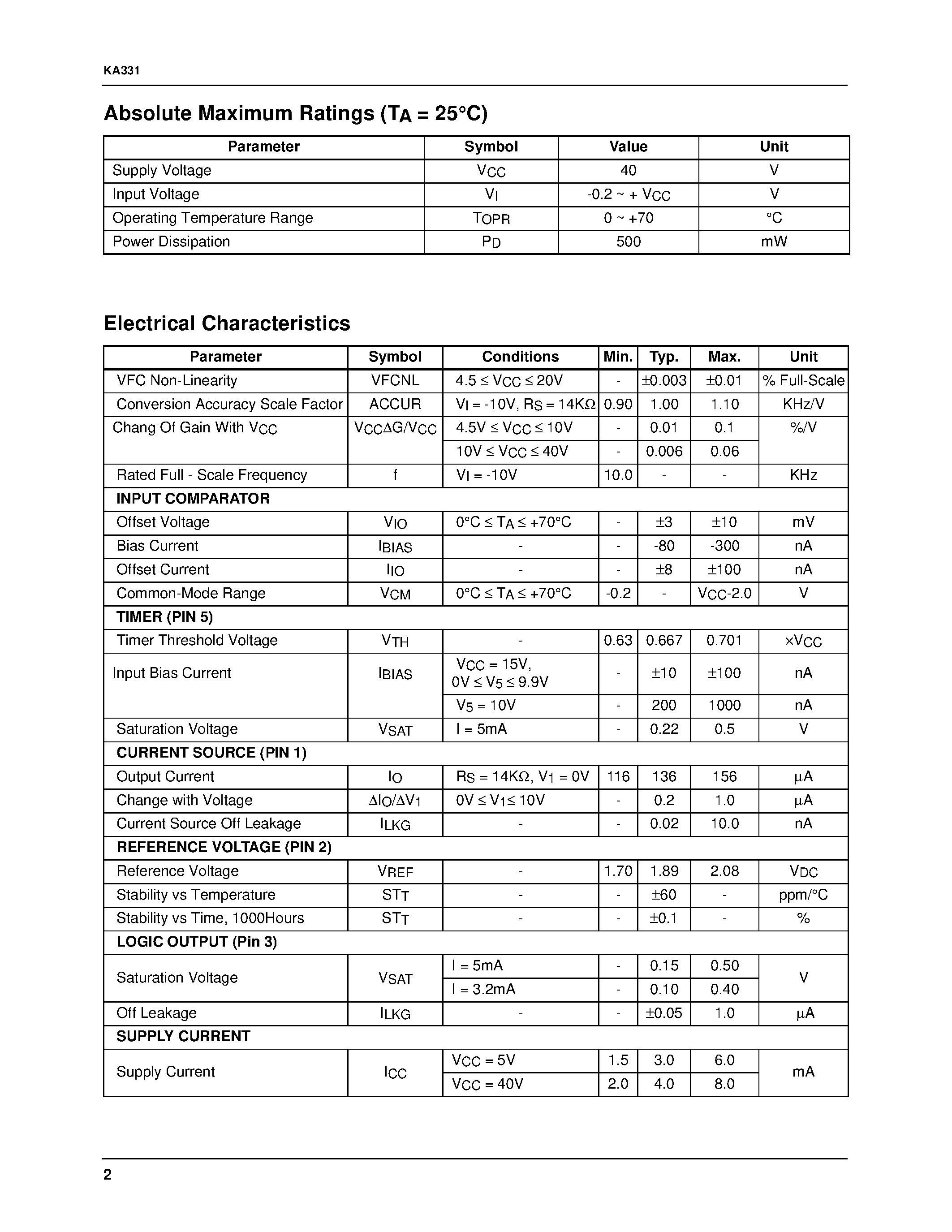 Даташит KA331 - V-F Converter страница 2