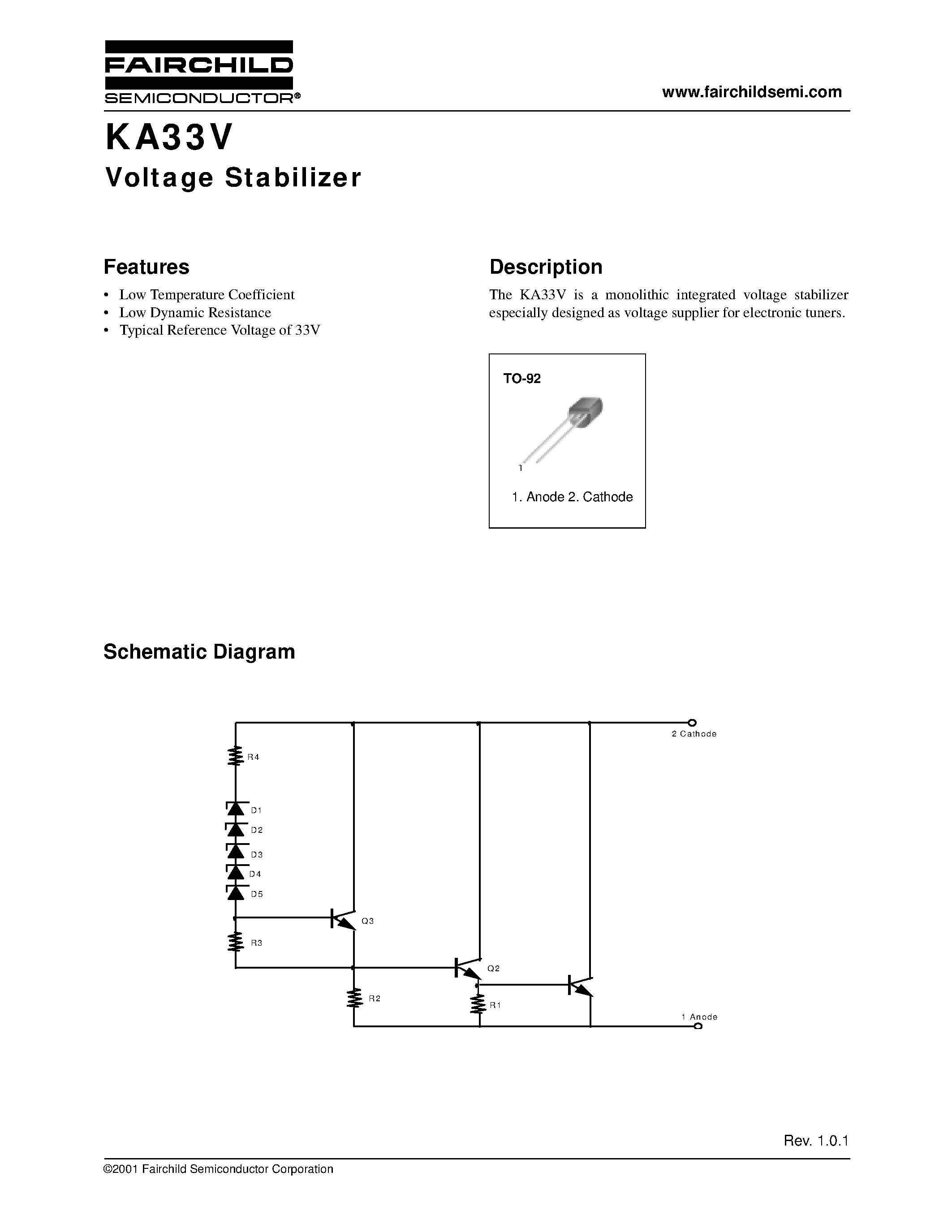 Даташит на микросхему KA33V страница 1 Даташит KA33V - Voltage Stabilizer страница 1