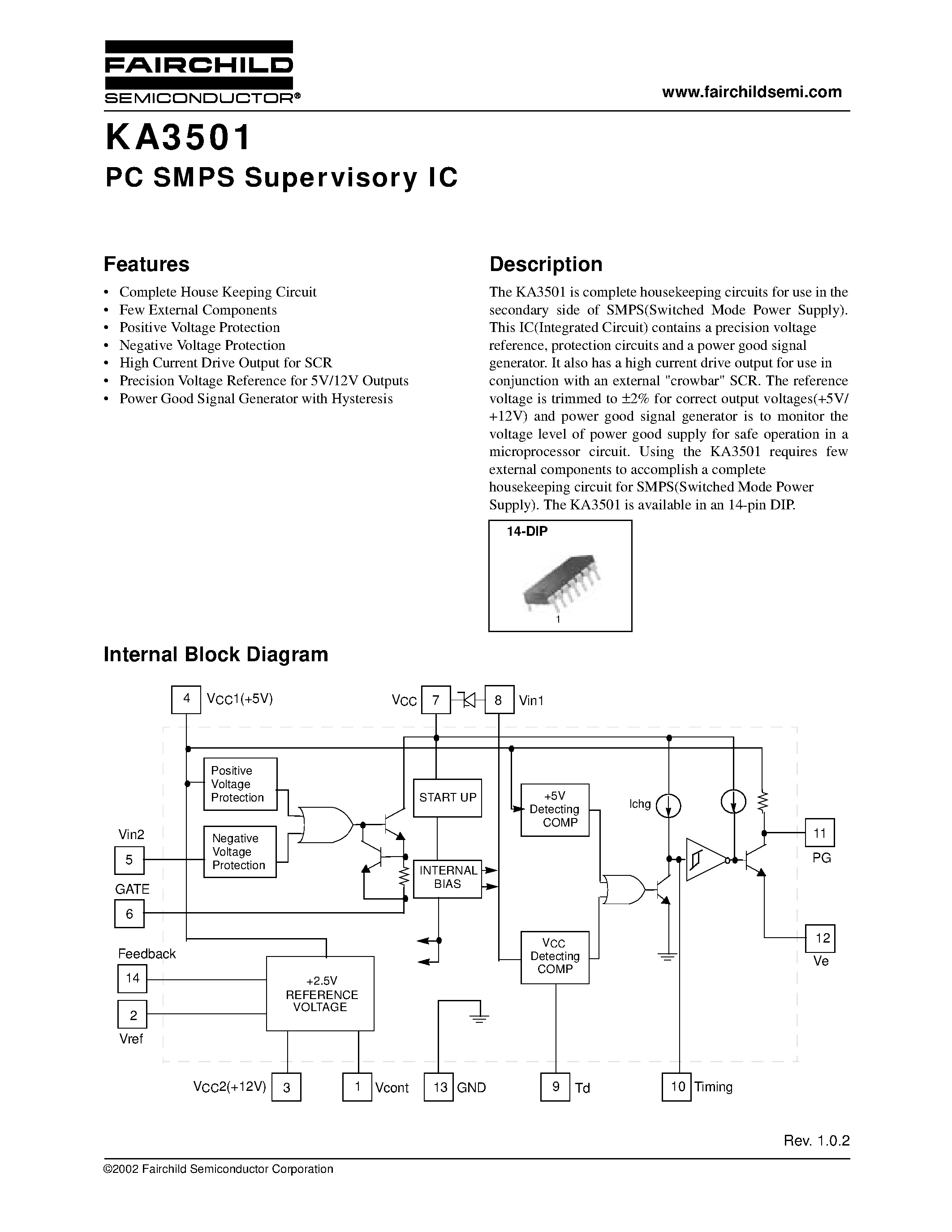 Даташит KA3501 - PC SMPS Supervisory IC страница 1