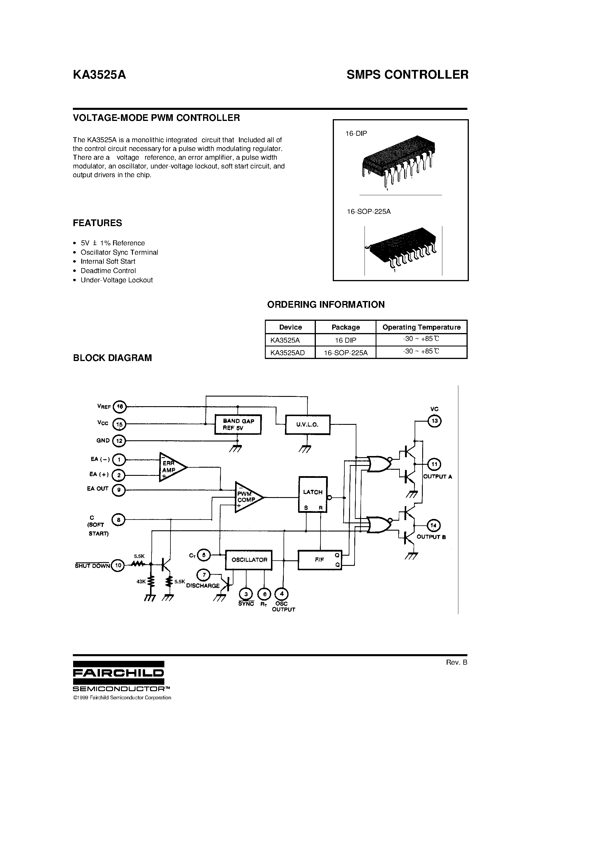 Datasheet KA3525AD page 1 Datasheet KA3525AD - SMPS CONTROLLER page 1