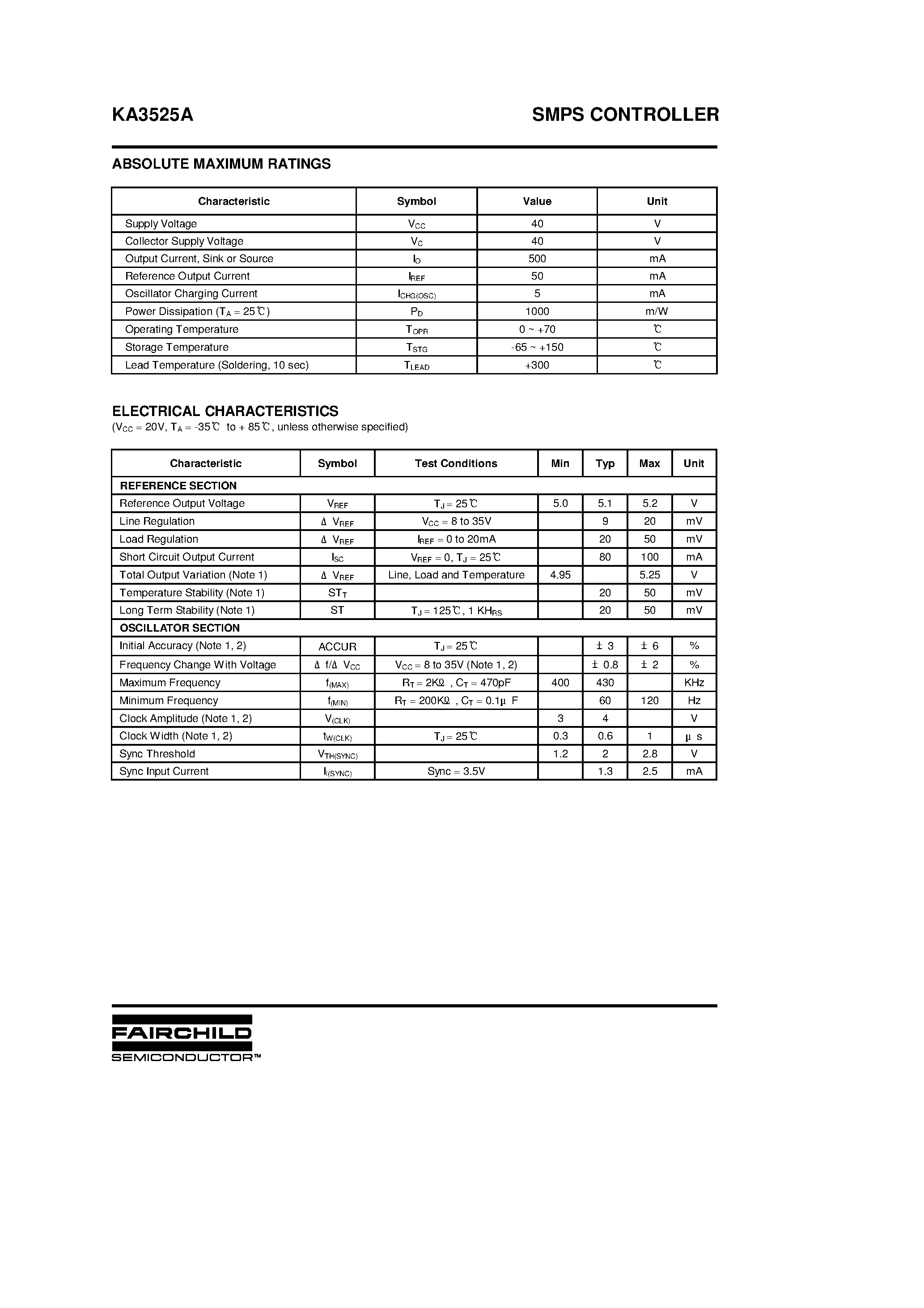 Datasheet KA3525AD page 2 Datasheet KA3525AD - SMPS CONTROLLER page 2