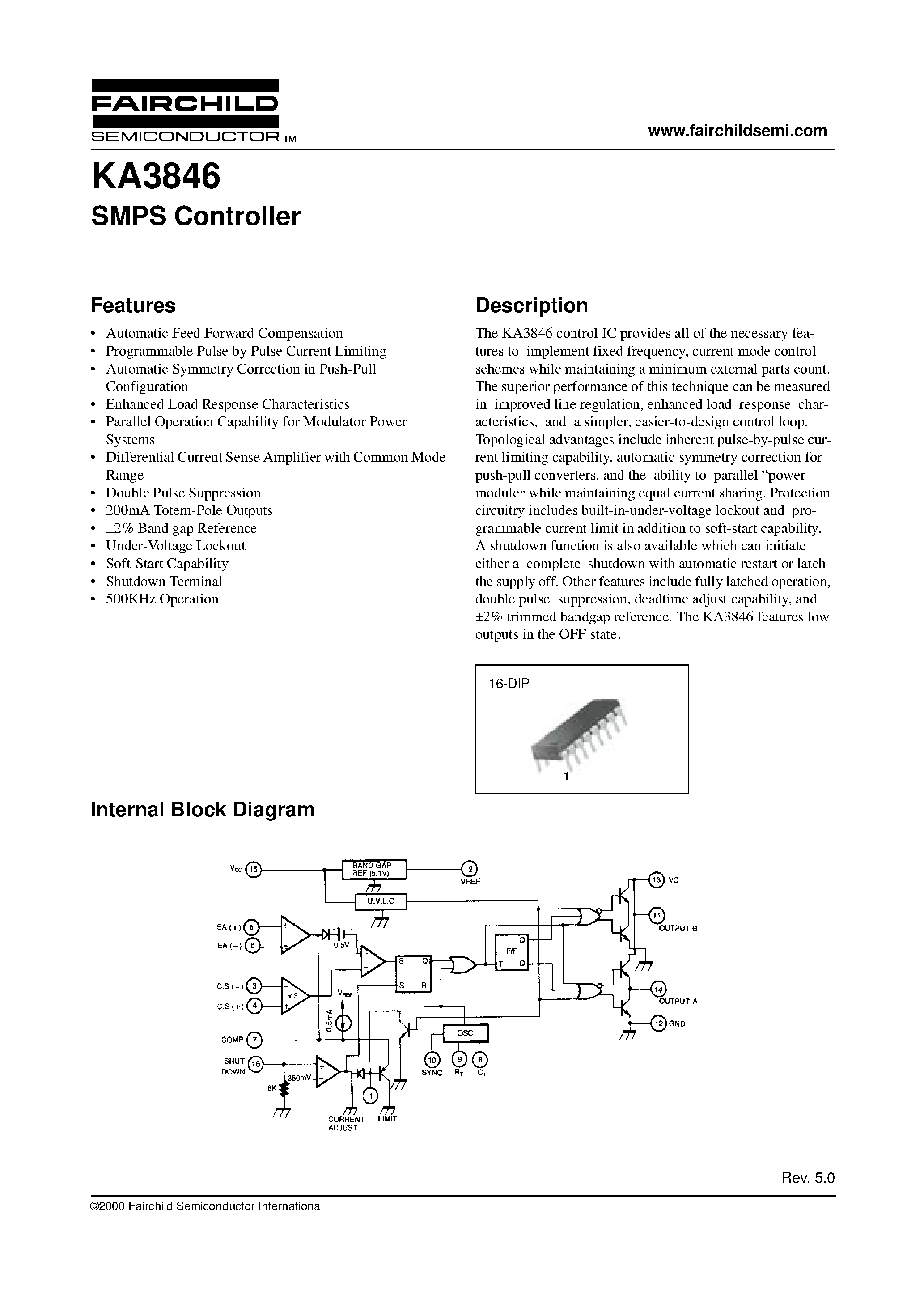 Datasheet KA3846 - SMPS Controller page 1