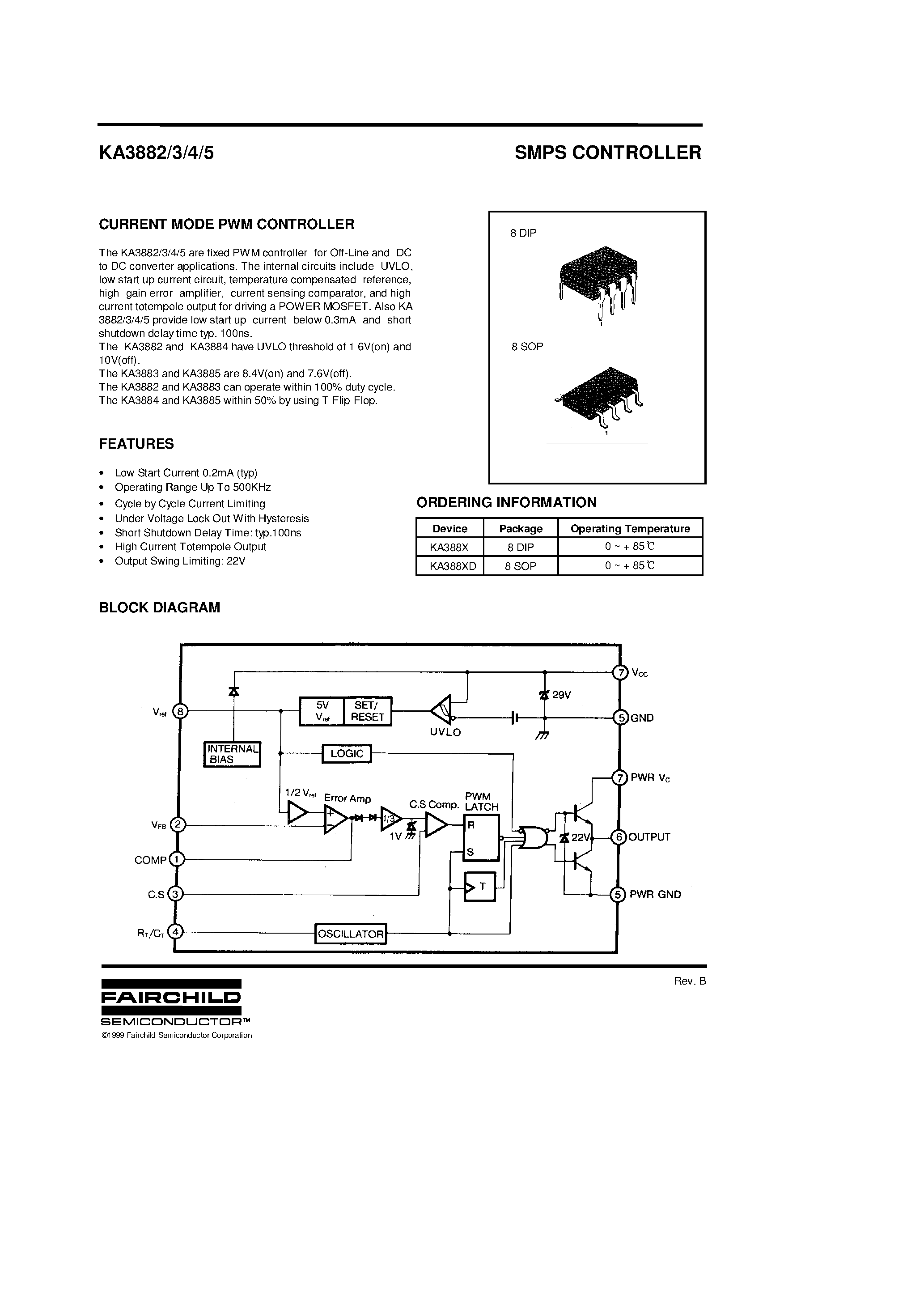 Datasheet KA3883 - SMPS CONTROLLER page 1