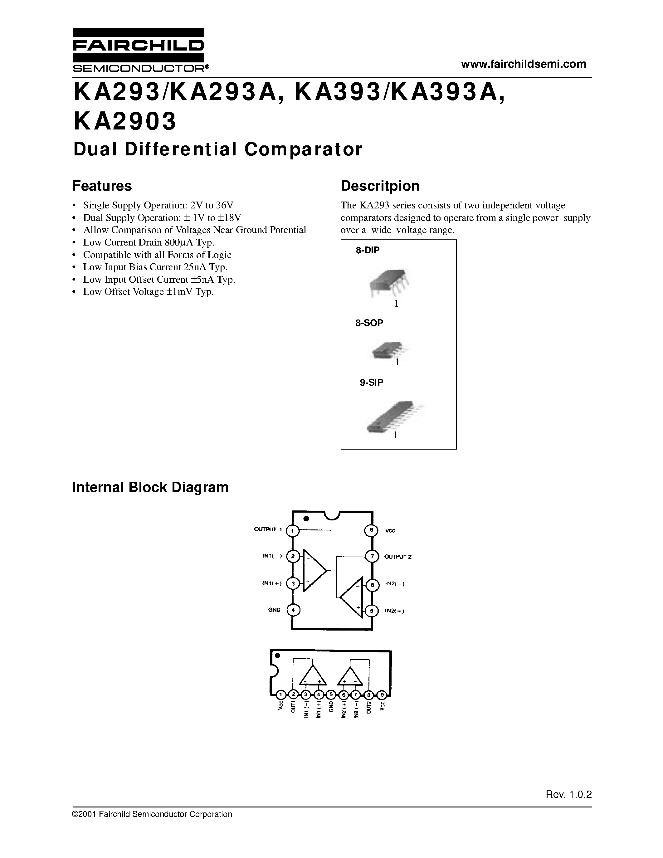 Даташит на микросхему KA393 страница 1 Даташит KA393 - Dual Differential Comparator страница 1