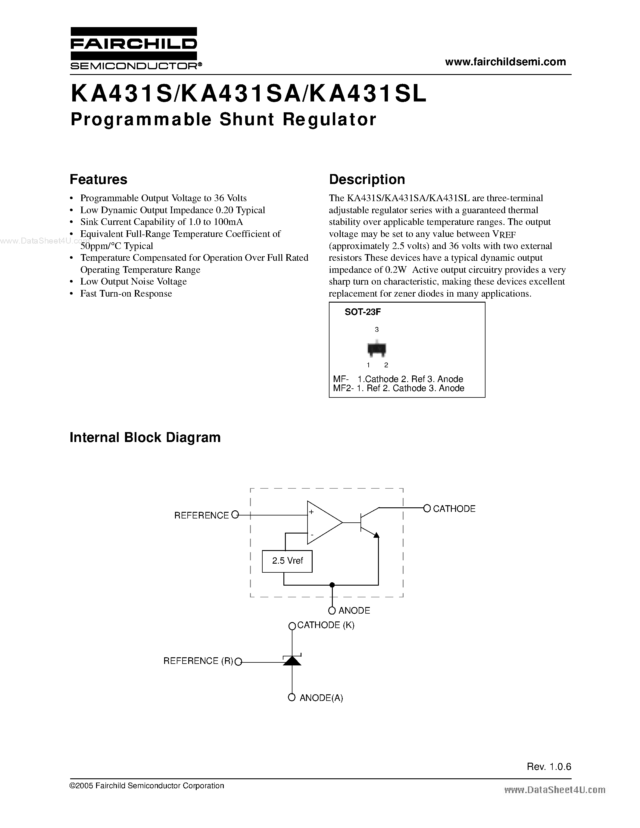 Даташит KA431SLMF - Programmable Shunt Regulator страница 1