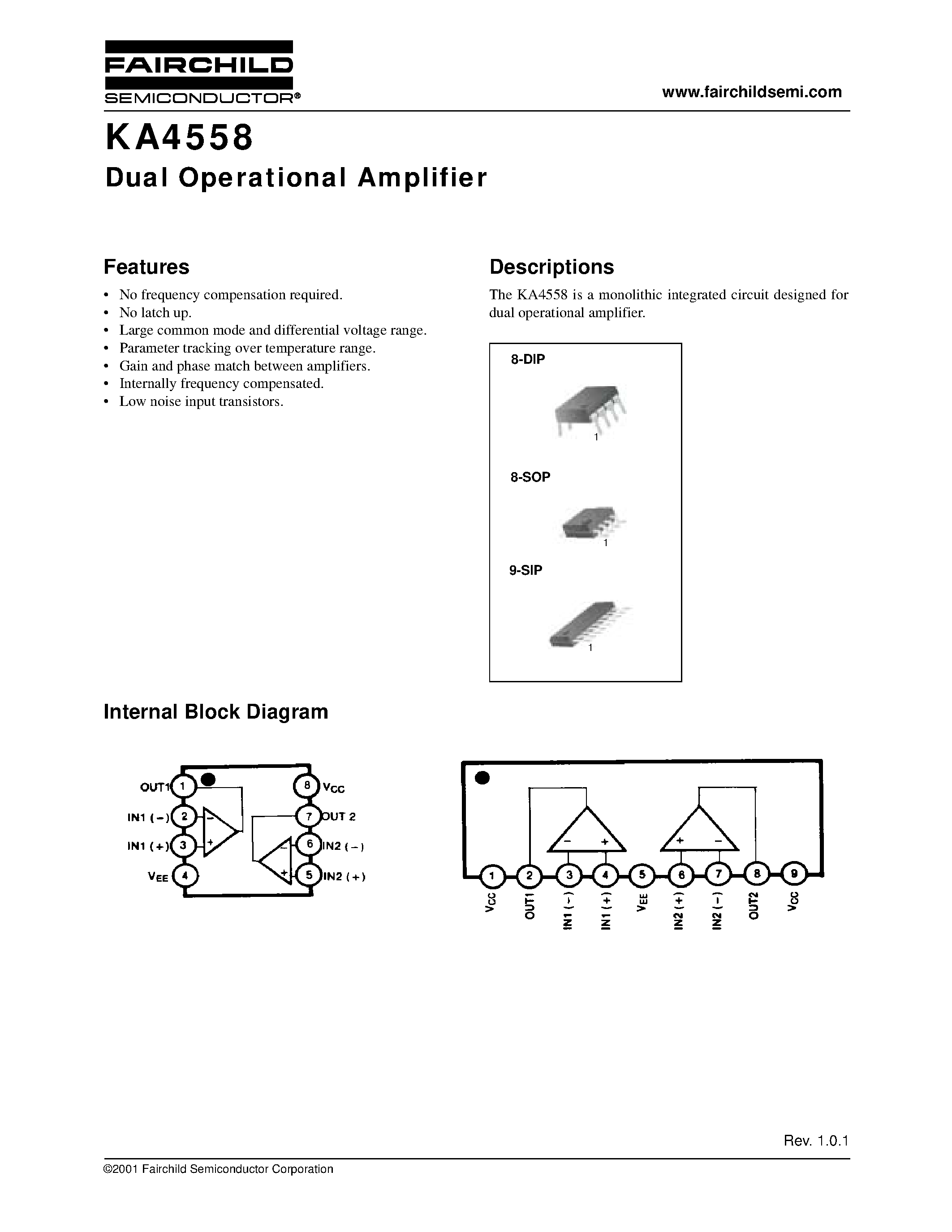 Даташит KA4558 - Dual Operational Amplifier страница 1