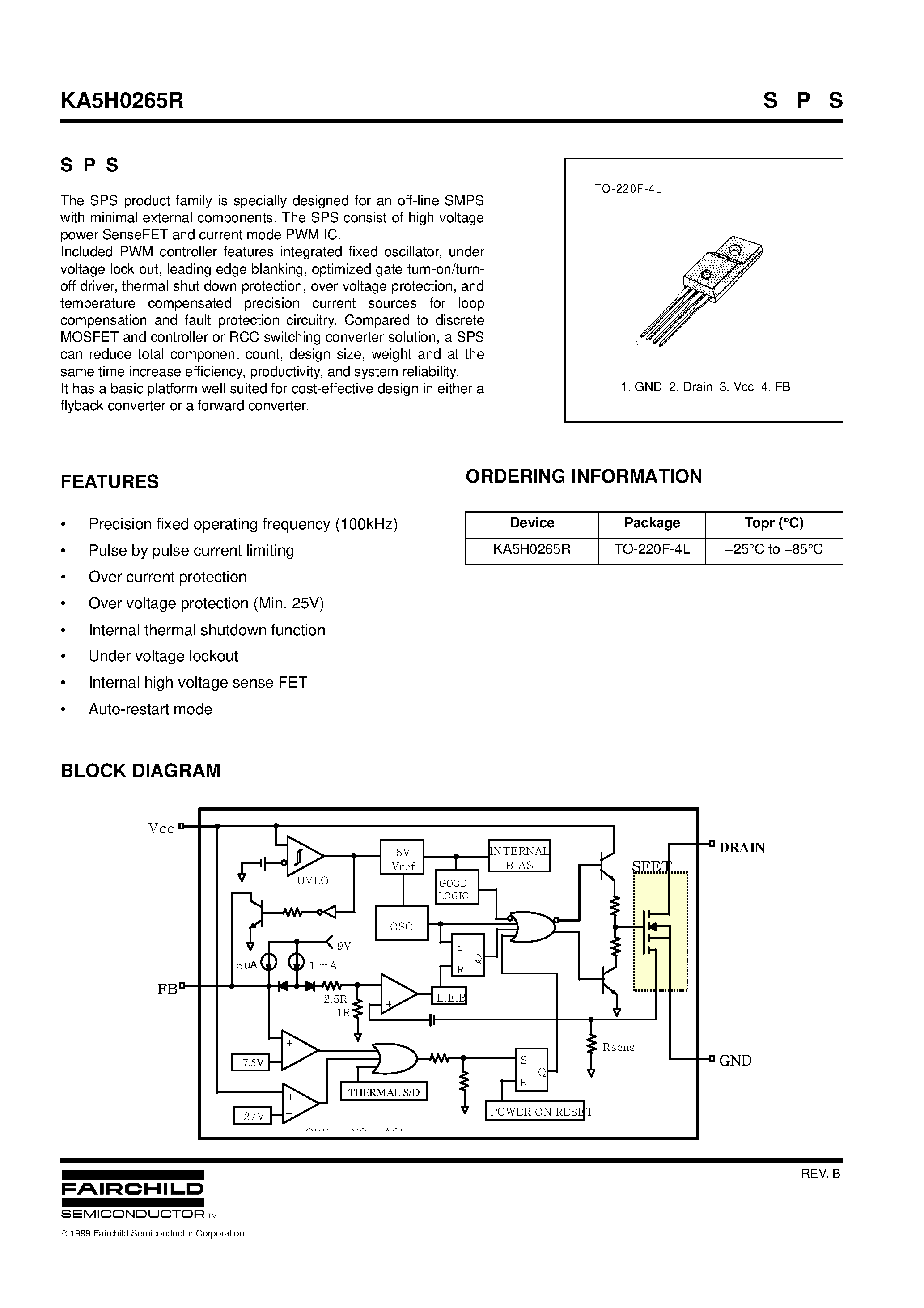 Datasheet KA5H0265R - S P S page 1