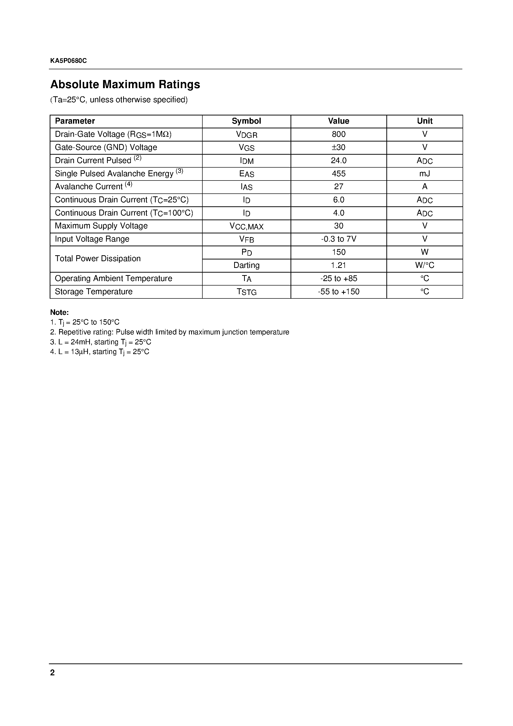 Datasheet KA5P0680CYDTU - Fairchild Power Switch(FPS) page 2