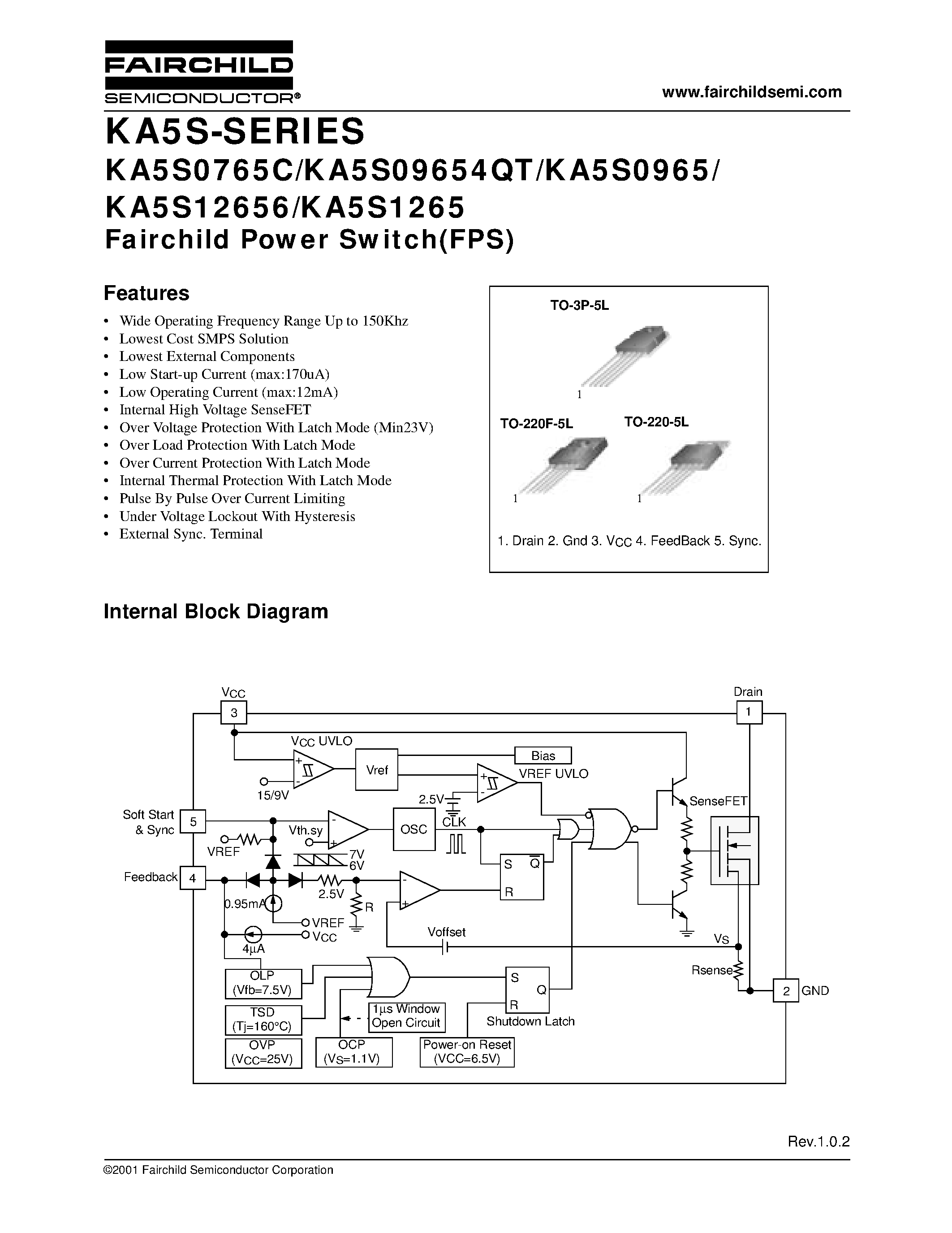 Datasheet KA5S0765C-YDTU page 1 Datasheet KA5S0765C-YDTU - Fairchild Power Switch(FPS) page 1