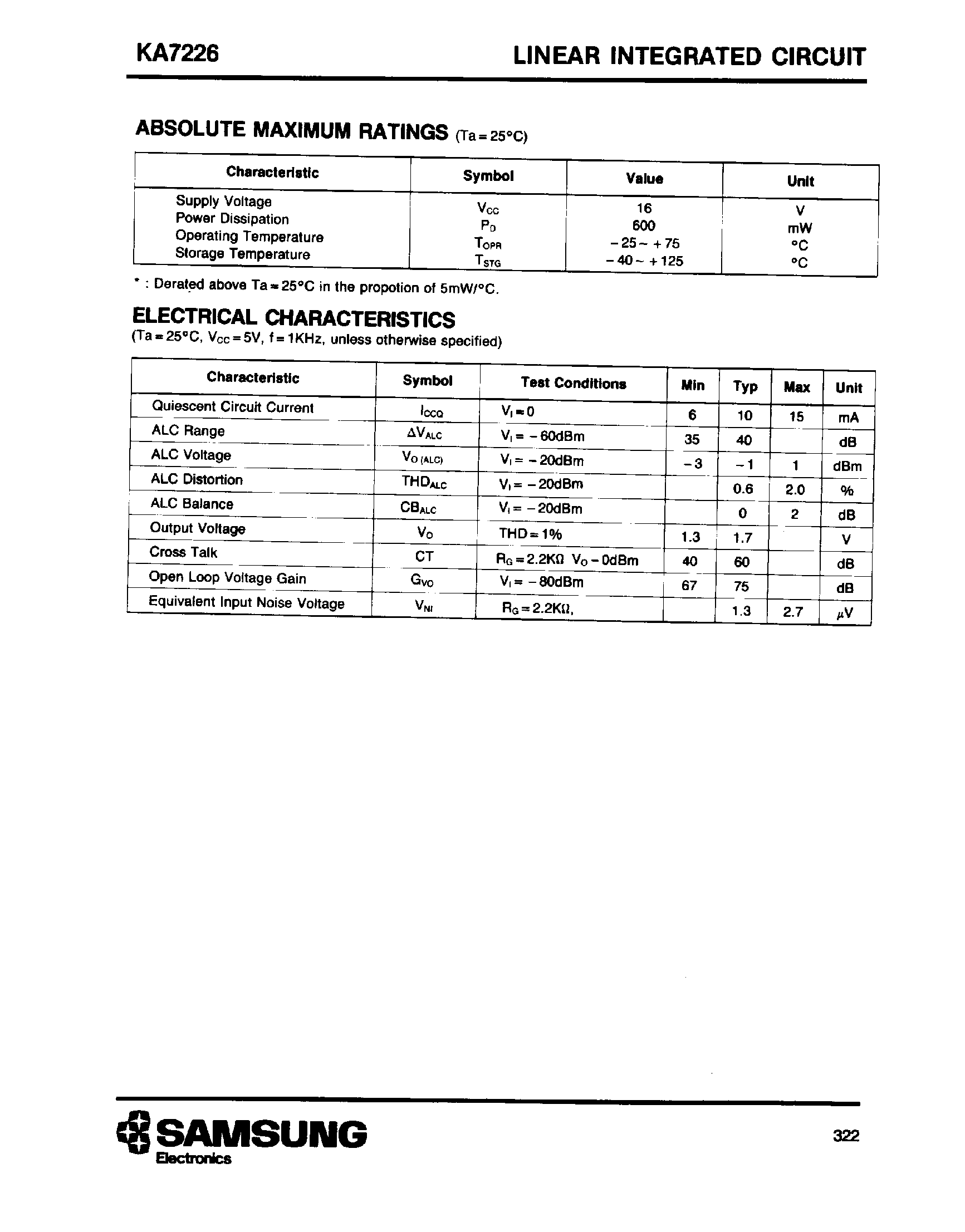Datasheet KA7226 - DUAL EQUALIZER AMPLIFIER WITH ALC page 2