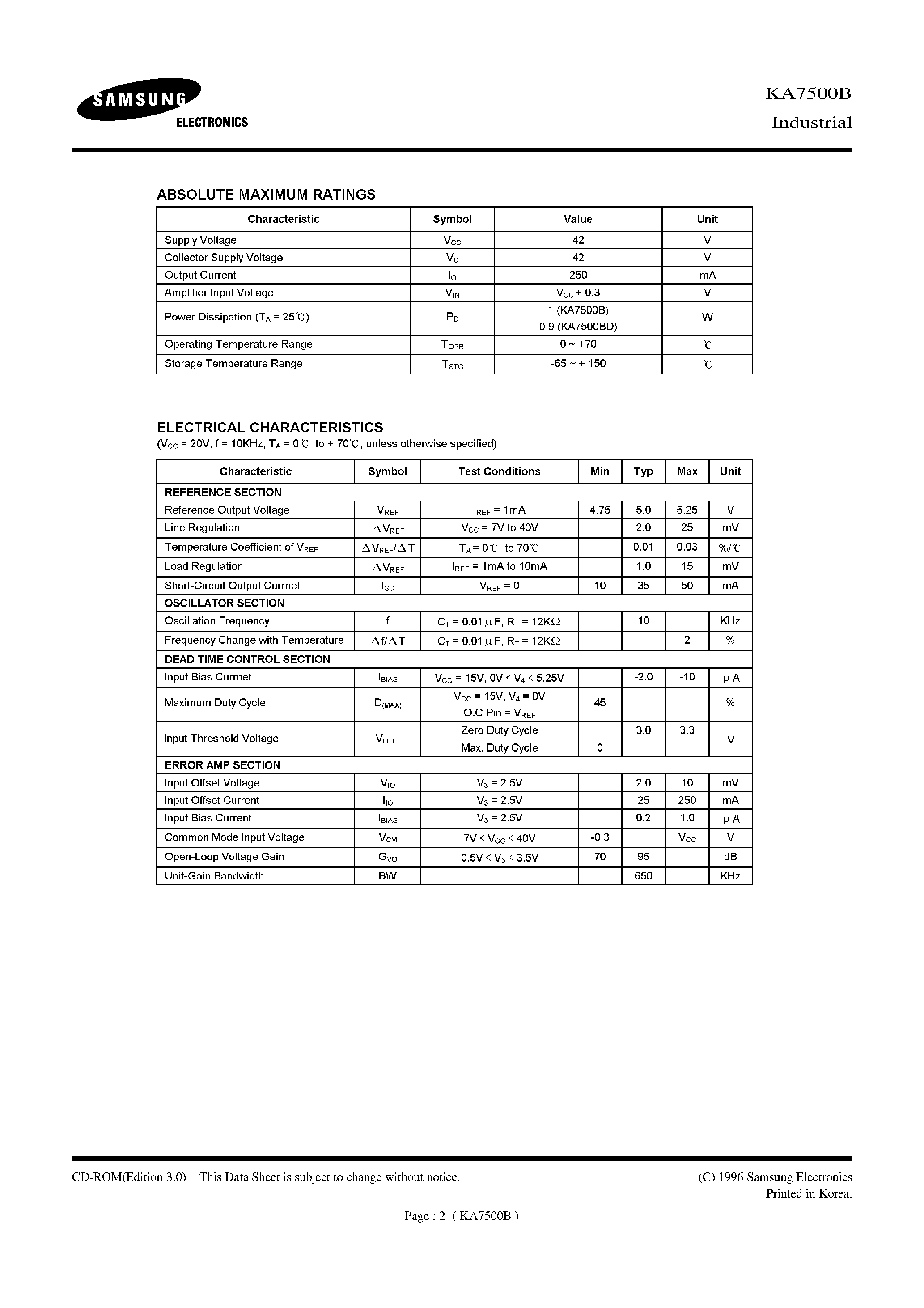 Даташит на микросхему KA7500B страница 2 Даташит KA7500B - VOLTAGE-MODE PWM CONTROLLER страница 2