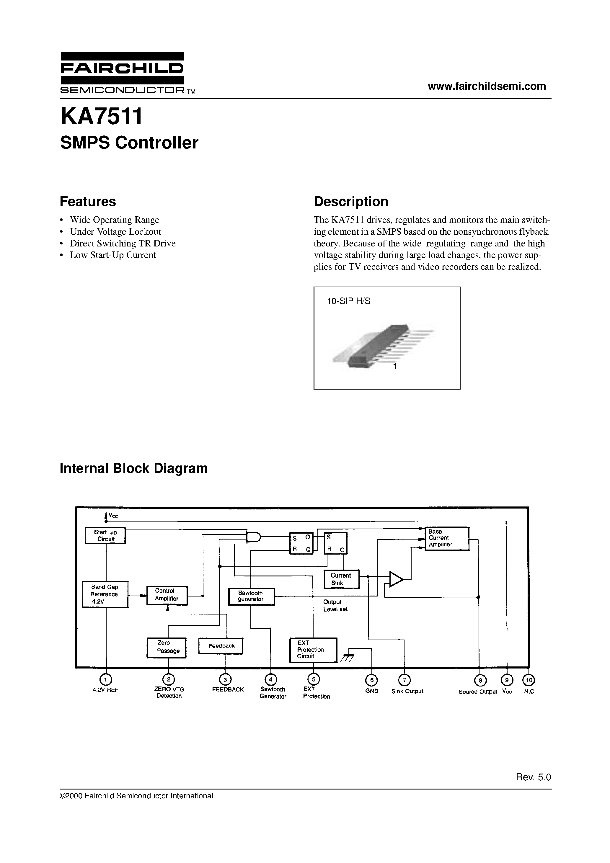 Даташит на микросхему KA7511 страница 1 Даташит KA7511 - SMPS Controller страница 1