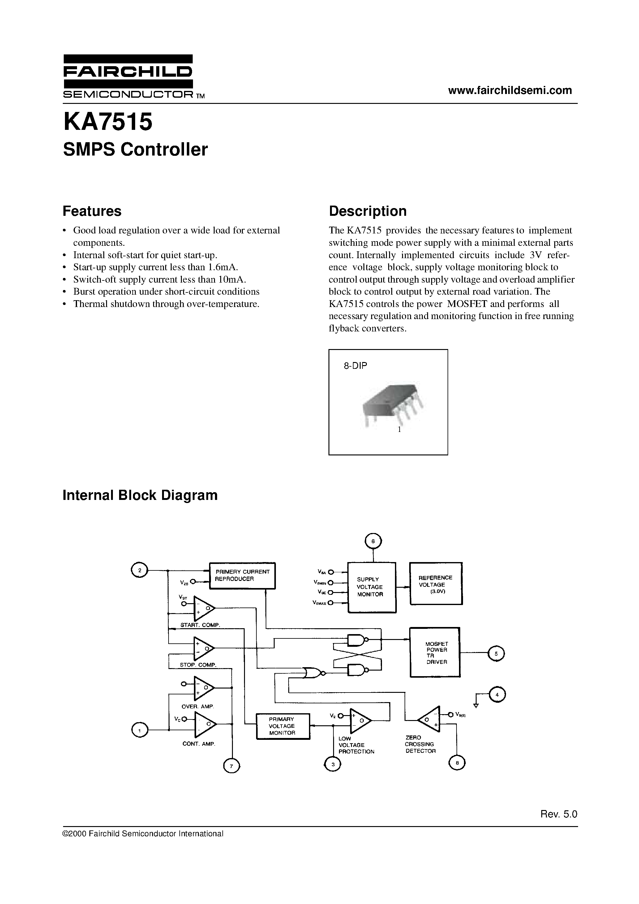 Даташит на микросхему KA7515 страница 1 Даташит KA7515 - SMPS Controller страница 1