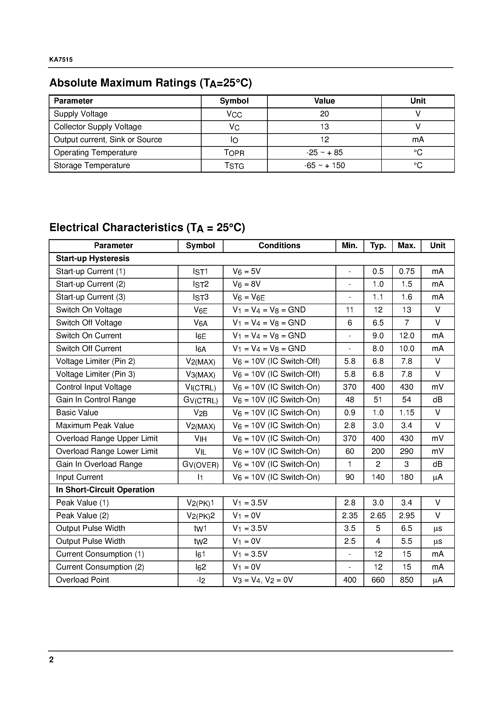 Даташит на микросхему KA7515 страница 2 Даташит KA7515 - SMPS Controller страница 2