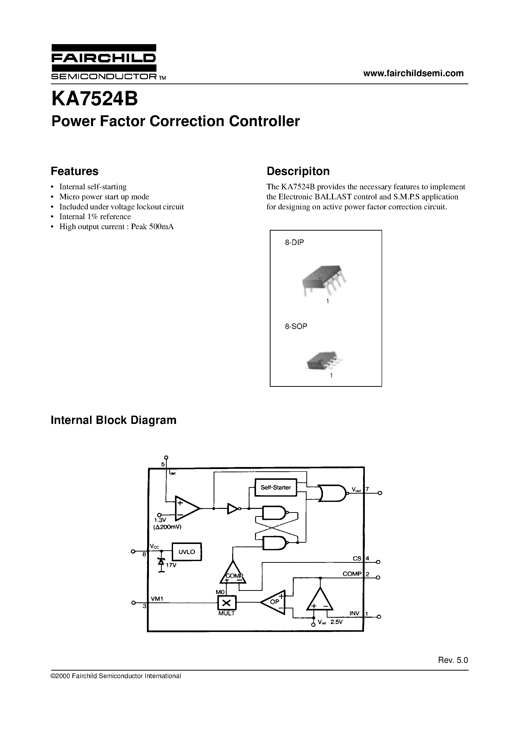 Datasheet KA7524B - Power Factor Correction Controller page 1