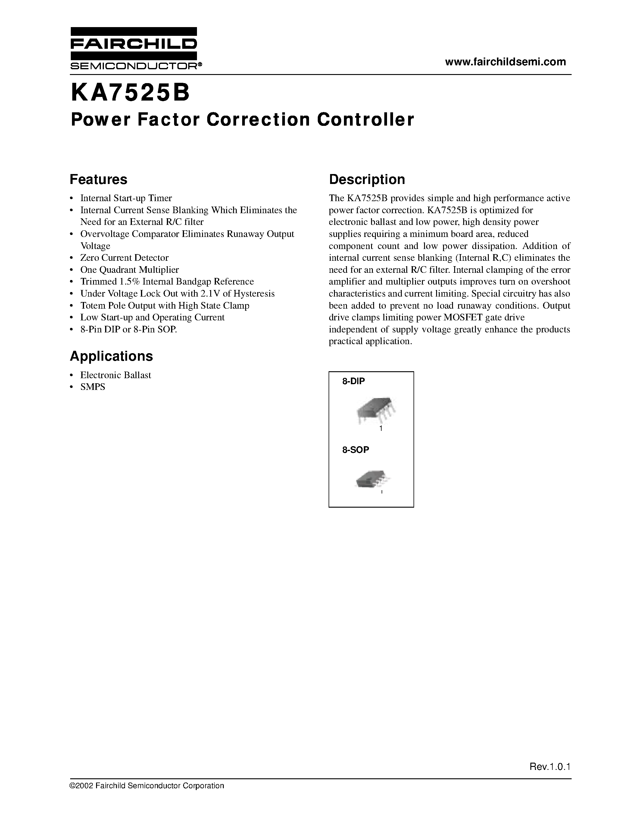 Даташит на микросхему KA7525B страница 1 Даташит KA7525B - Power Factor Correction Controller страница 1