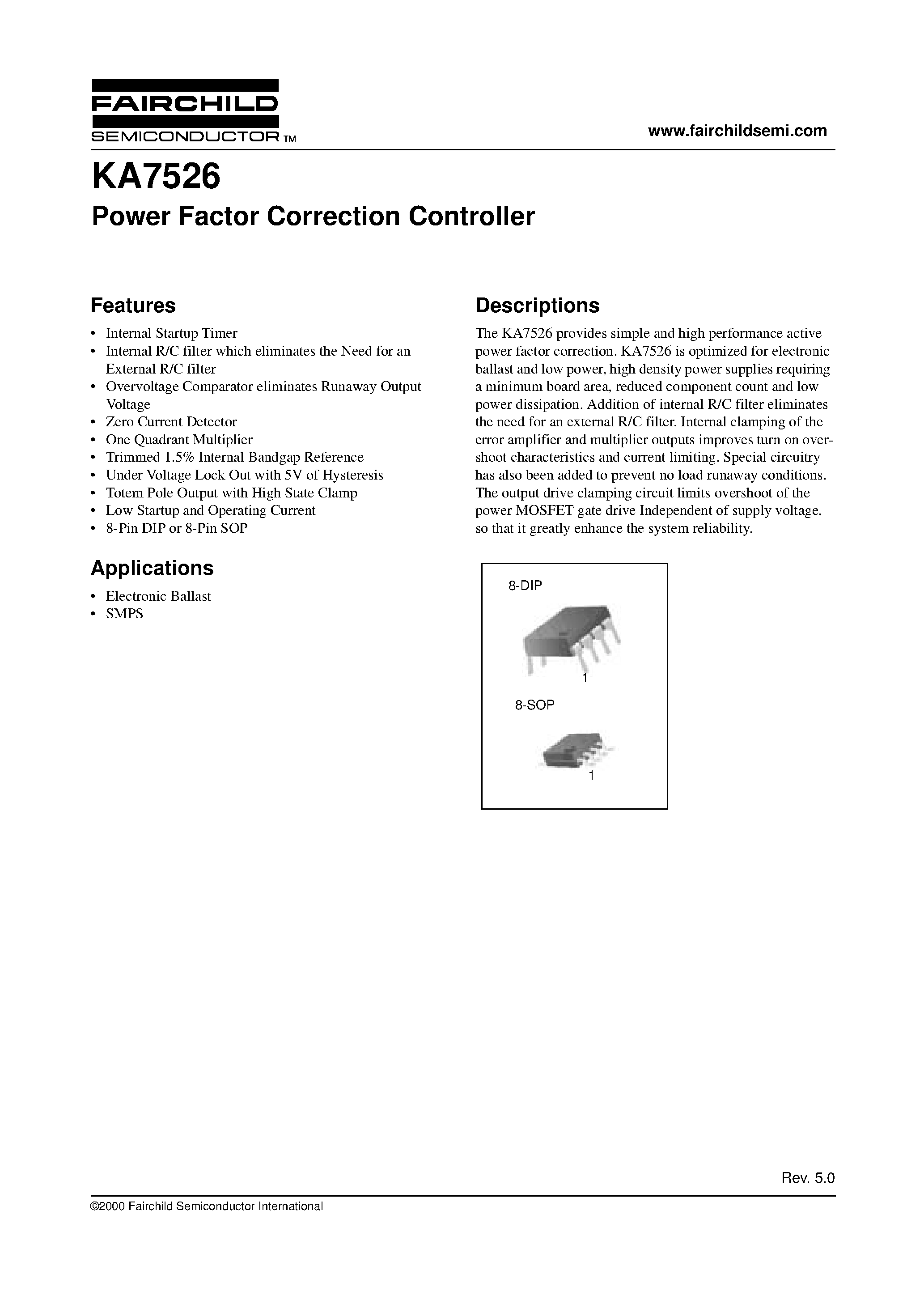 Datasheet KA7526D - Power Factor Correction Controller page 1