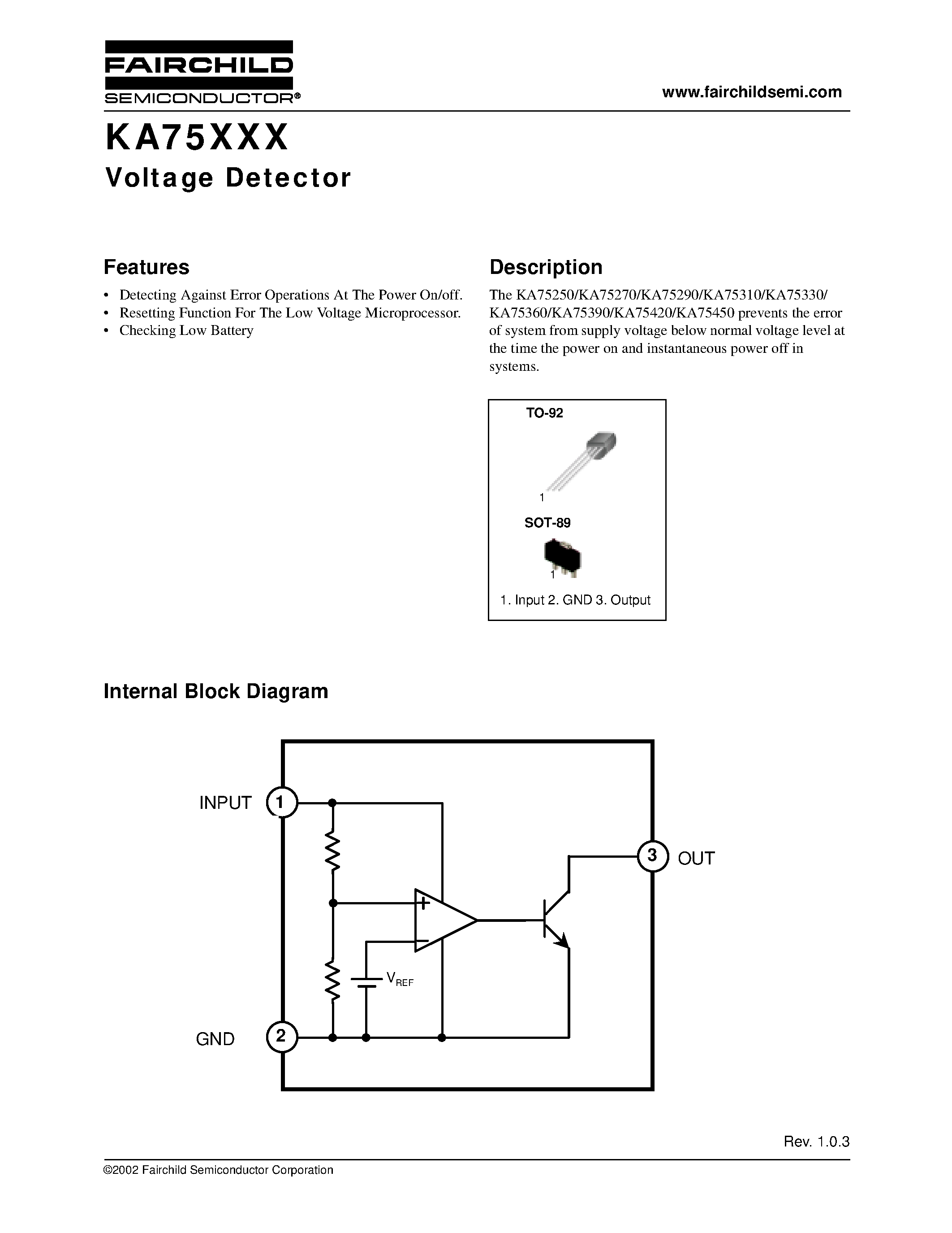 Даташит KA75270 - Voltage Detector страница 1