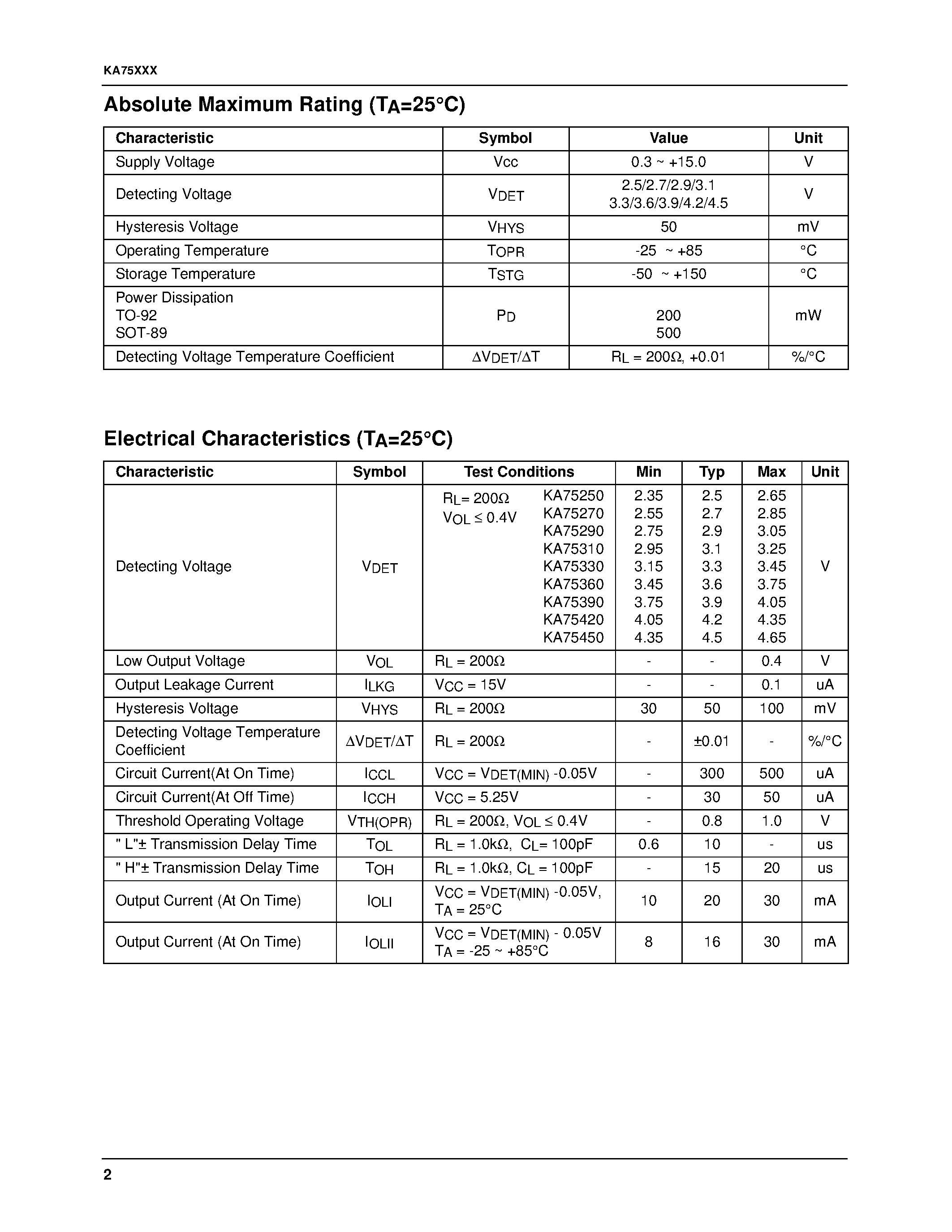 Даташит KA75270 - Voltage Detector страница 2