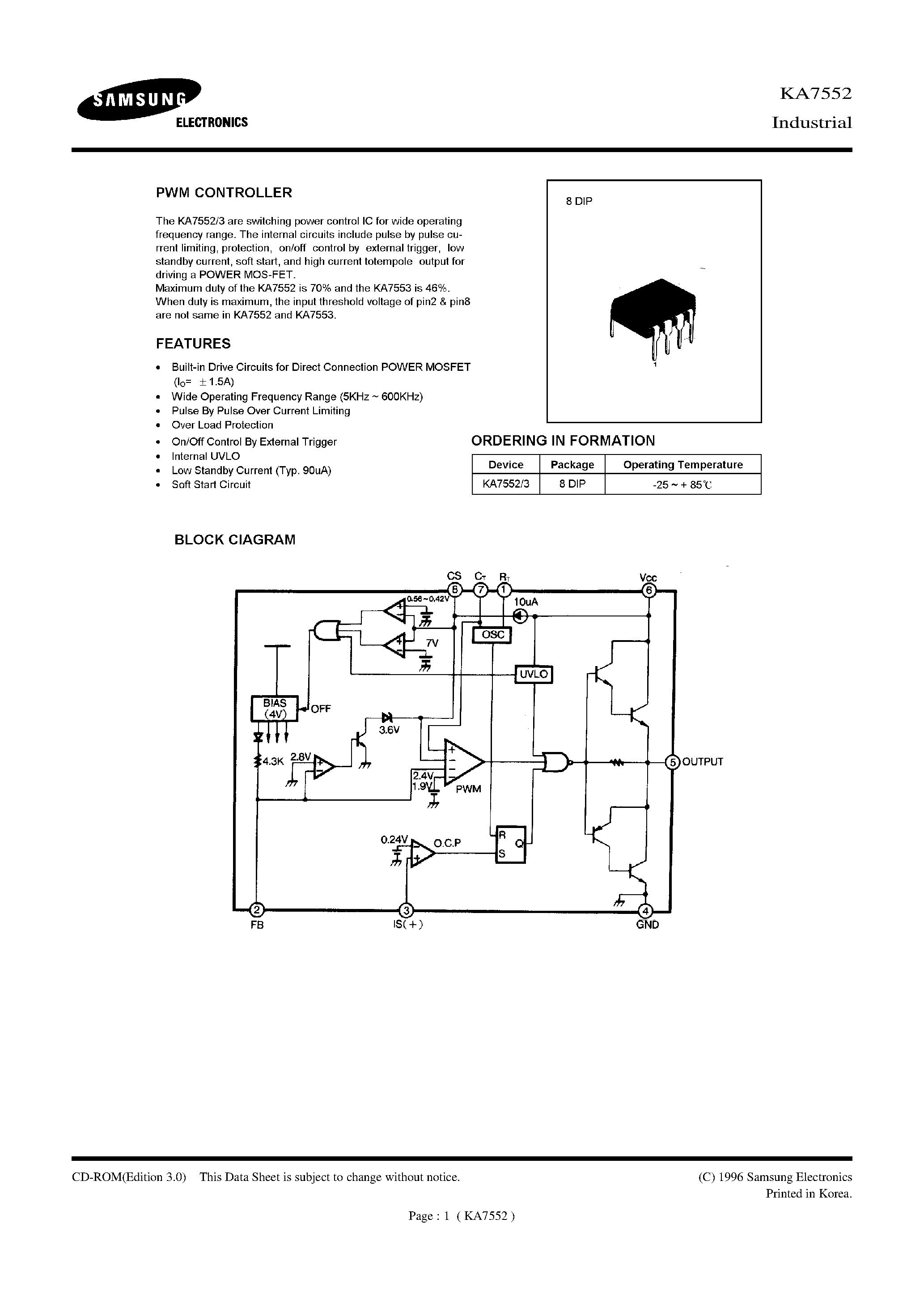 Datasheet KA7552 - PWN CONTROLLER page 1