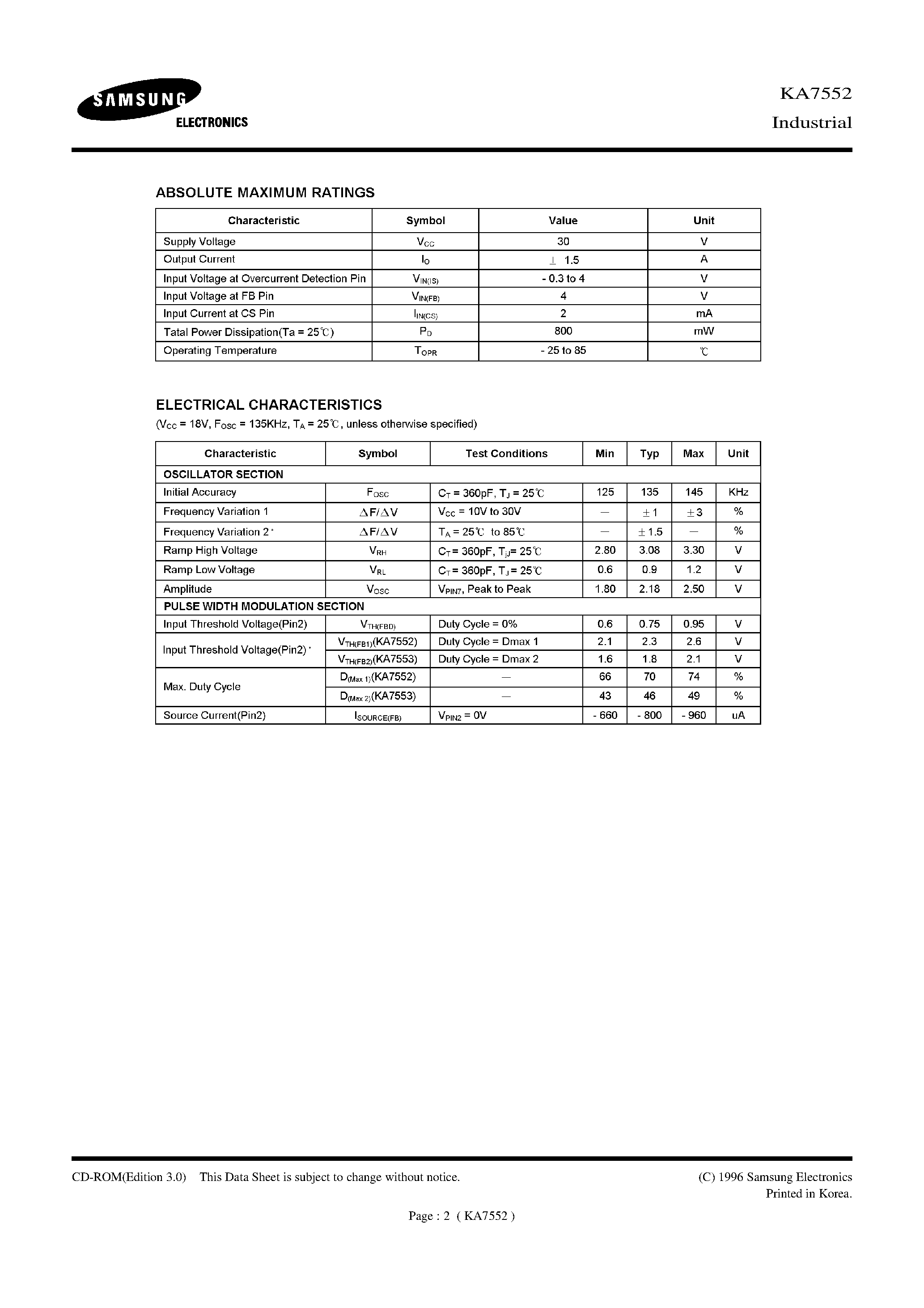 Datasheet KA7552 - PWN CONTROLLER page 2