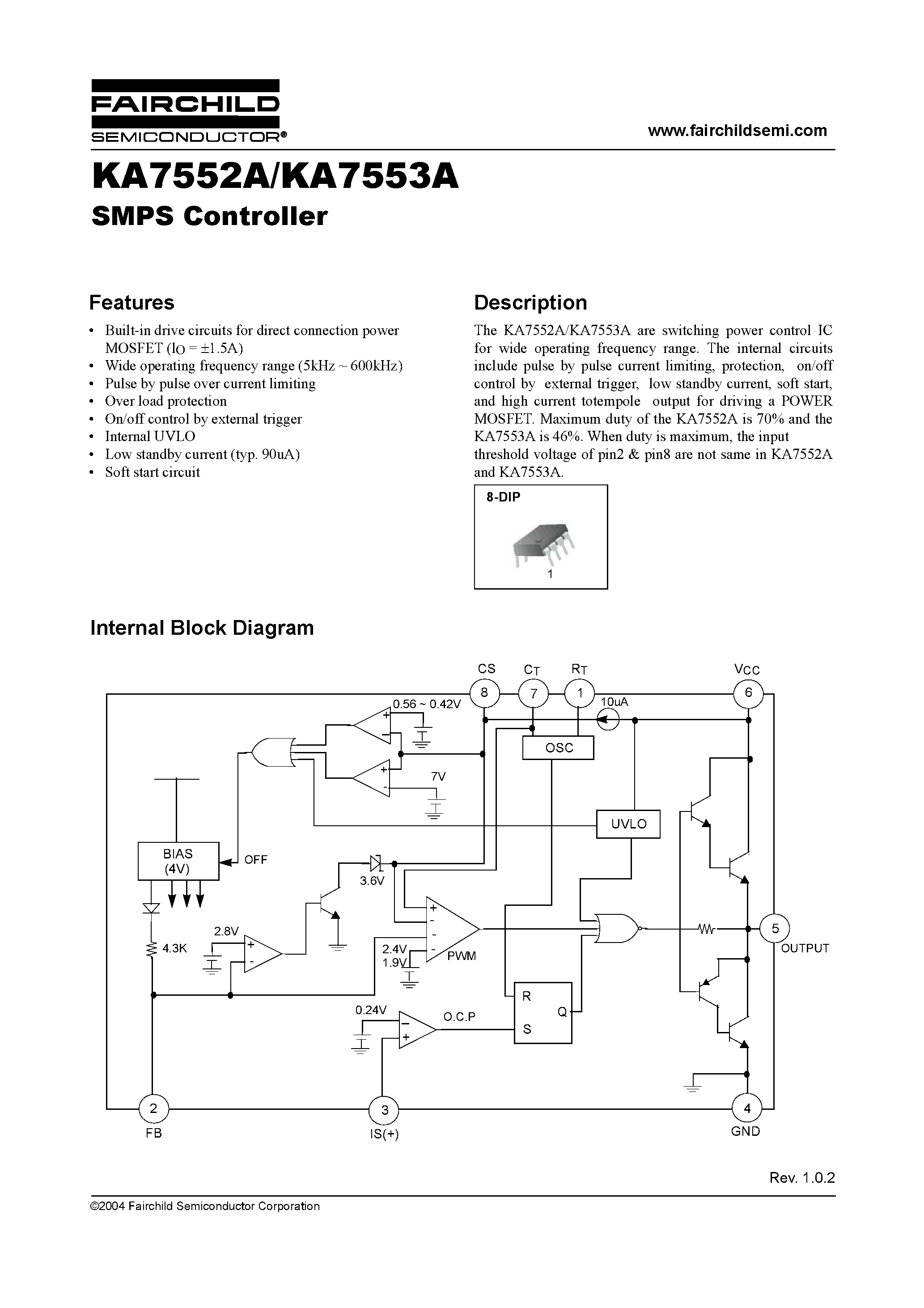 Даташит на микросхему KA7553A страница 1 Даташит KA7553A - SMPS Controller страница 1
