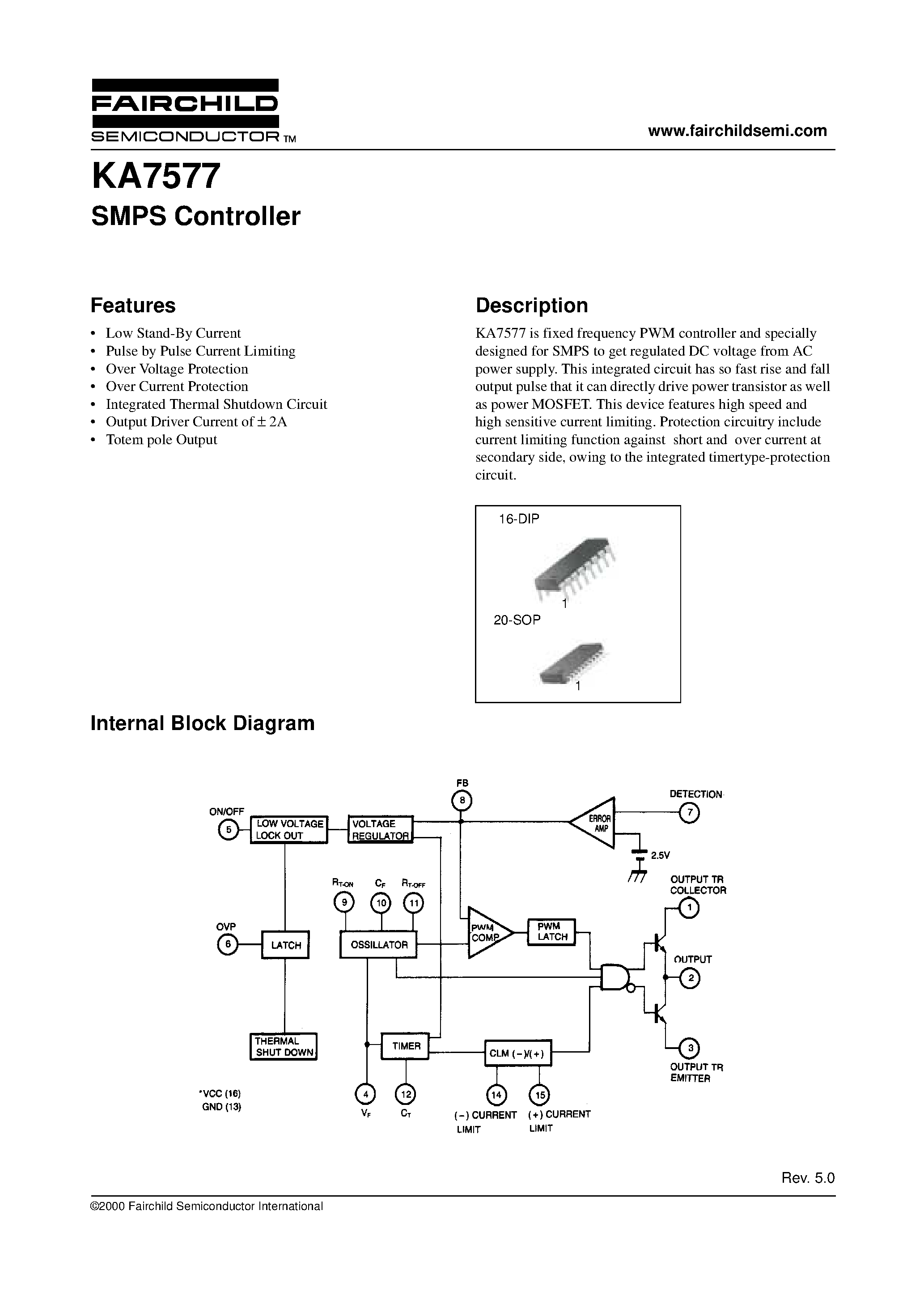 Даташит на микросхему KA7577 страница 1 Даташит KA7577 - SMPS Controller страница 1