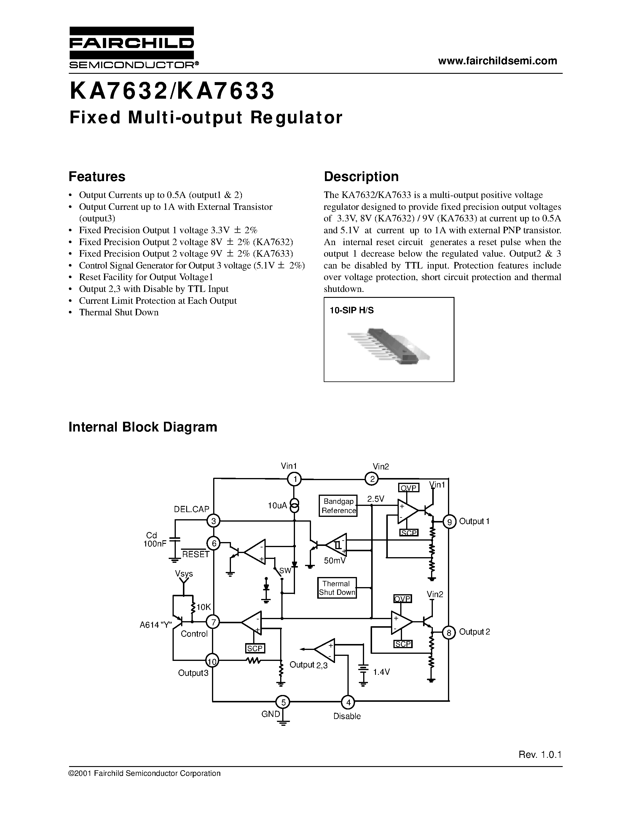 Даташит на микросхему KA7633 страница 1 Даташит KA7633 - Fixed Multi-output Regulator страница 1