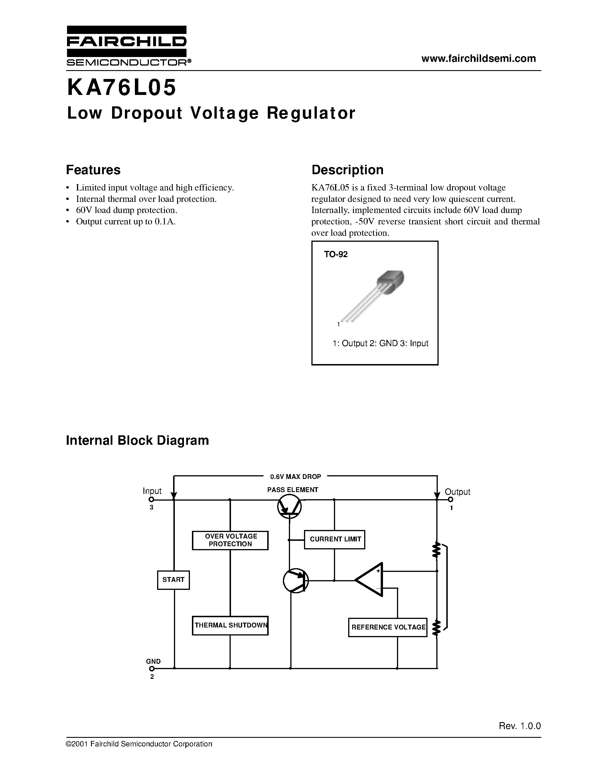Даташит на микросхему KA76L05 страница 1 Даташит KA76L05 - Low Dropout Voltage Regulator страница 1