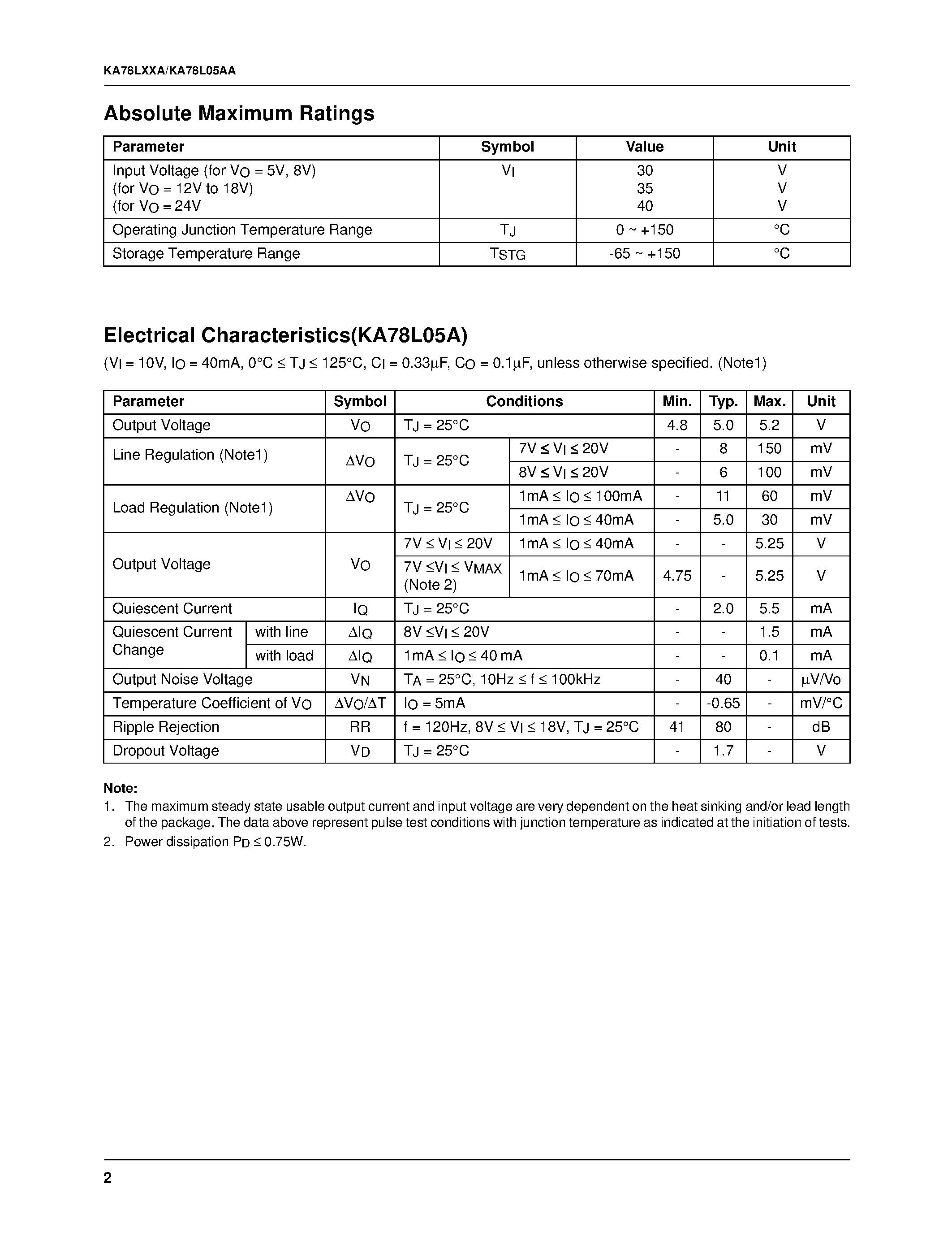 Datasheet KA78L08AM page 2 Datasheet KA78L08AM - 3-Terminal 0.1A Positive Voltage Regulator page 2