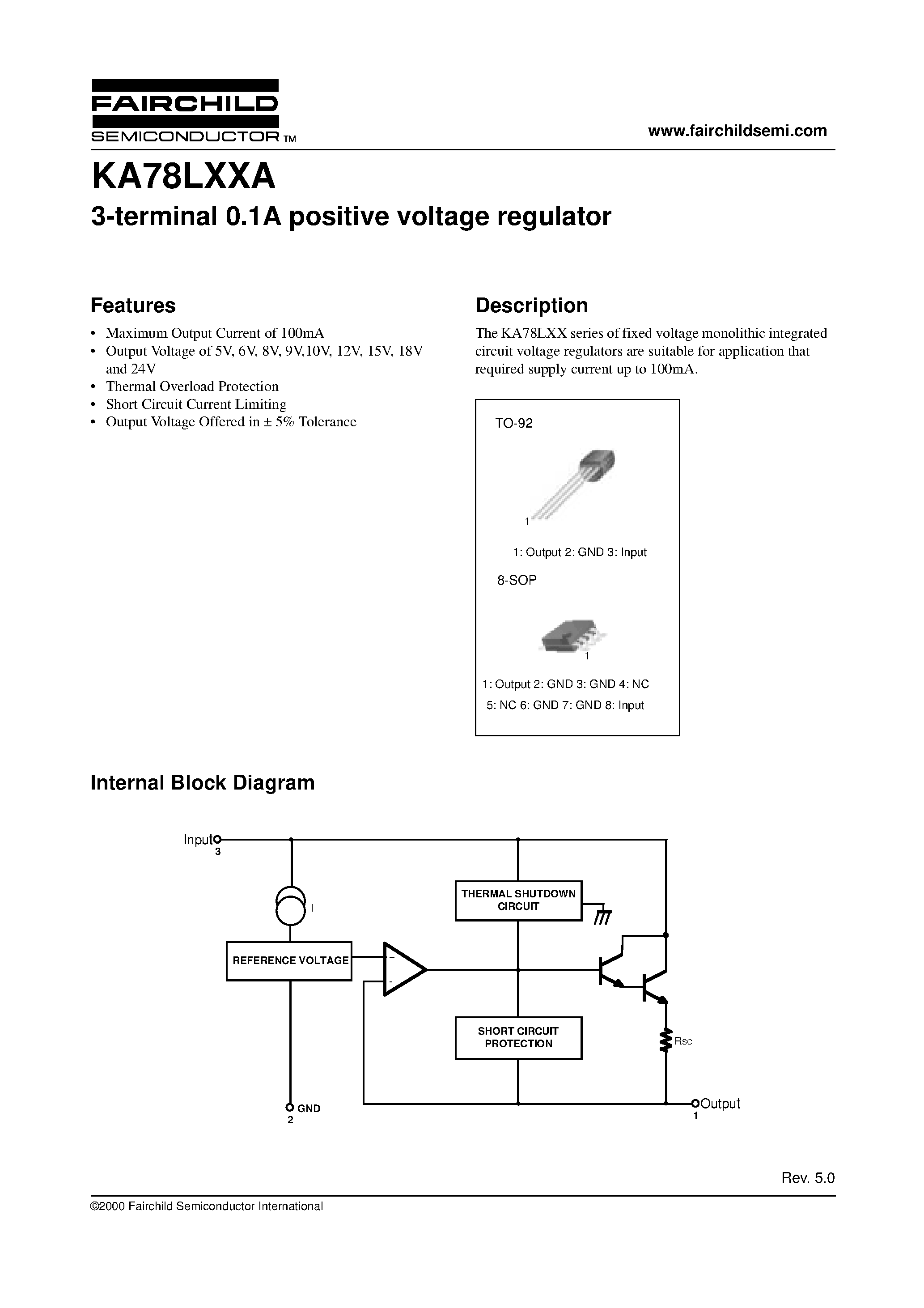 Даташит KA78L18AZ - 3-Terminal 0.1A Positive Voltage Regulator страница 1