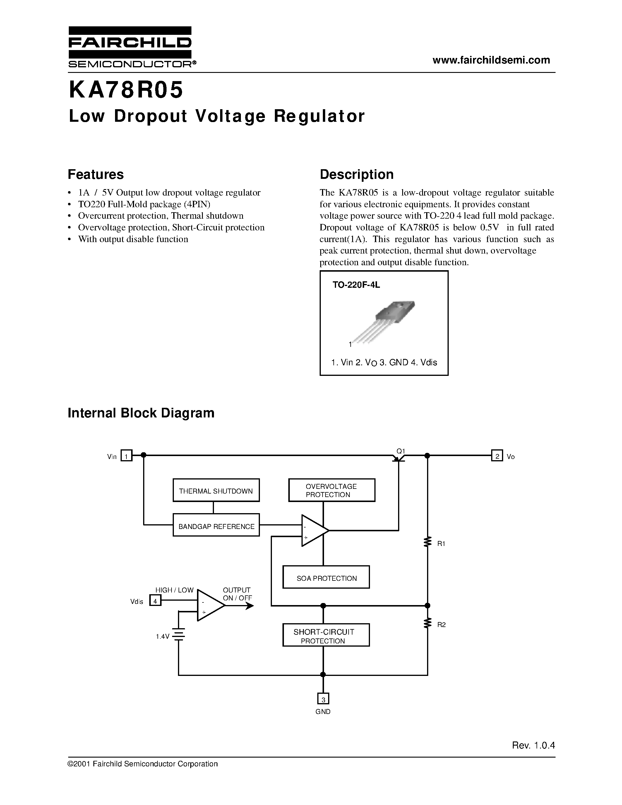 Datasheet KA78R05TSTU page 1 Datasheet KA78R05TSTU - Low Dropout Voltage Regulator page 1