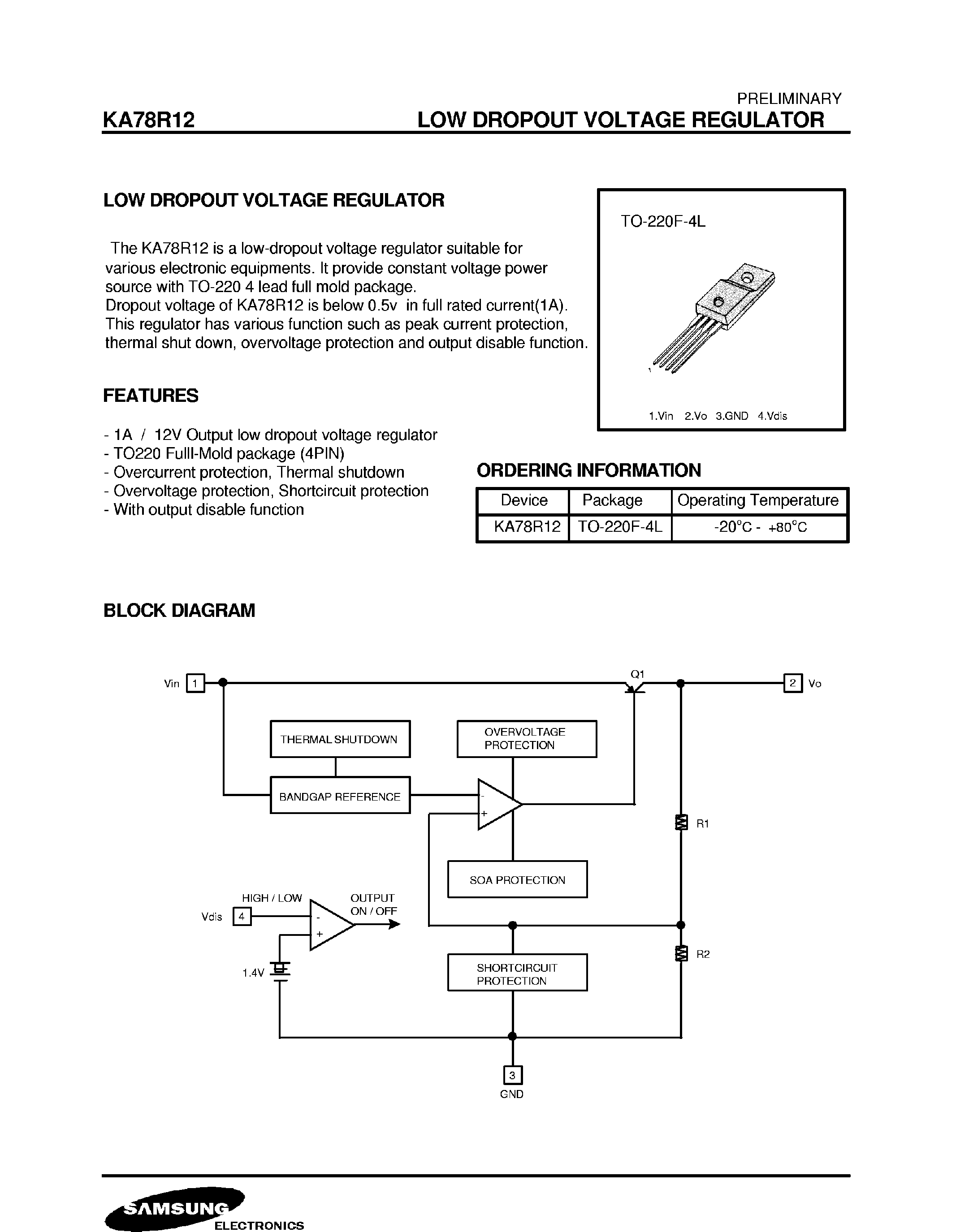Datasheet KA78R12 - LOW DROPOUT VOLTAGE REGULATOR page 1